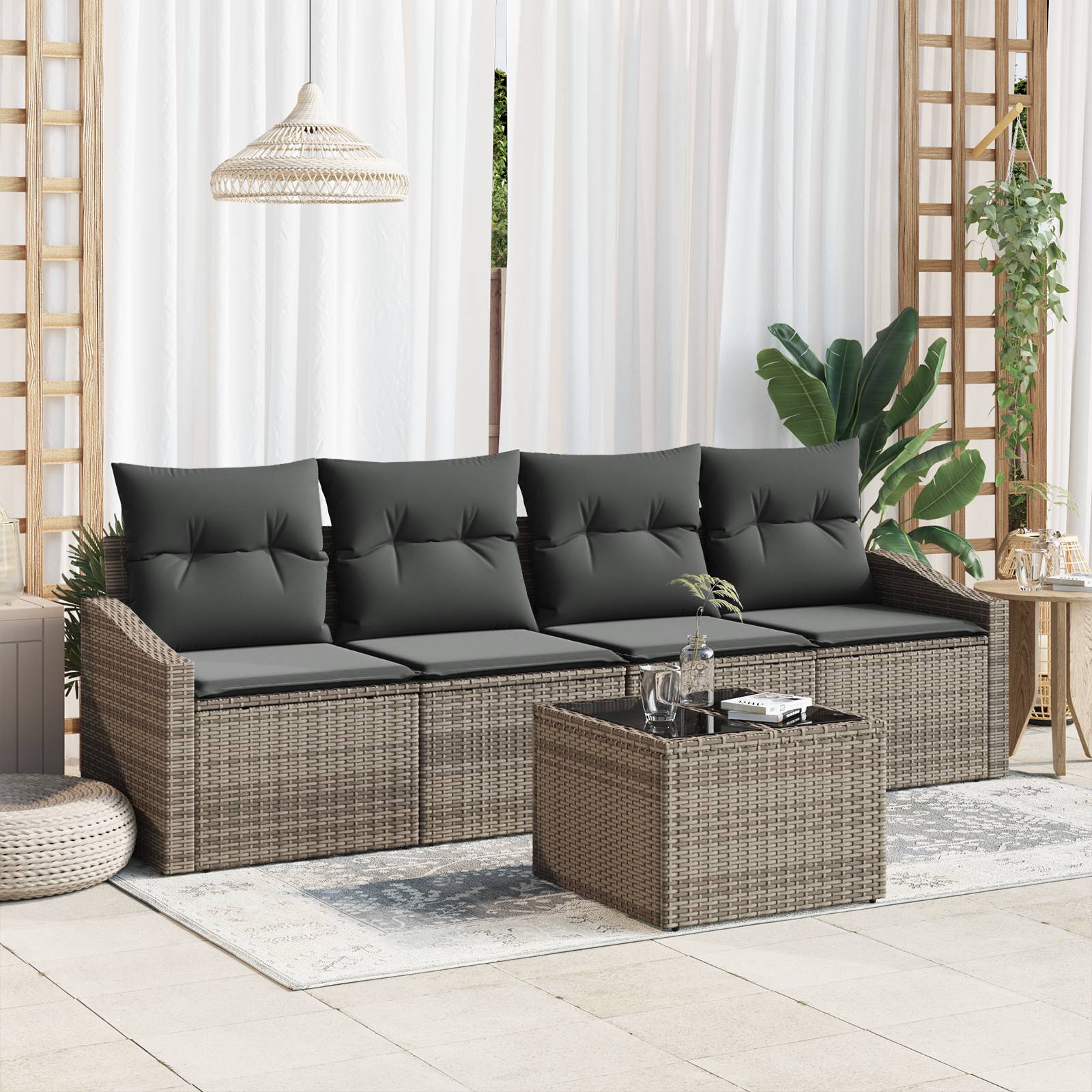 vidaXL 5-teiliges Garten Sofa Set mit Kissen Grau Poly Rattan