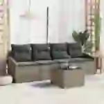 vidaXL 5-teiliges Garten Sofa Set mit Kissen Grau Poly Rattan vidaXL 5-teiliges Garten Sofa Set mit Kissen Grau Poly Rattan