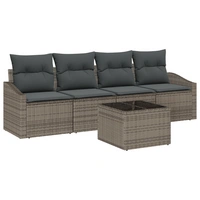 vidaXL 5-teiliges Garten Sofa Set mit Kissen Grau Poly Rattan vidaXL 5-teiliges Garten Sofa Set mit Kissen Grau Poly Rattan