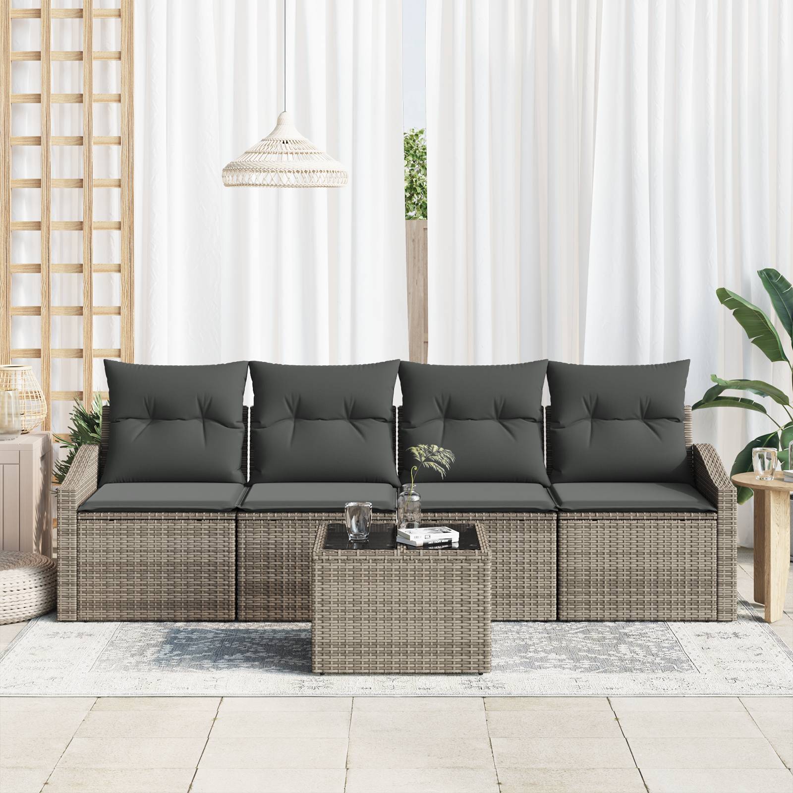 vidaXL 5-teiliges Garten Sofa Set mit Kissen Grau Poly Rattan