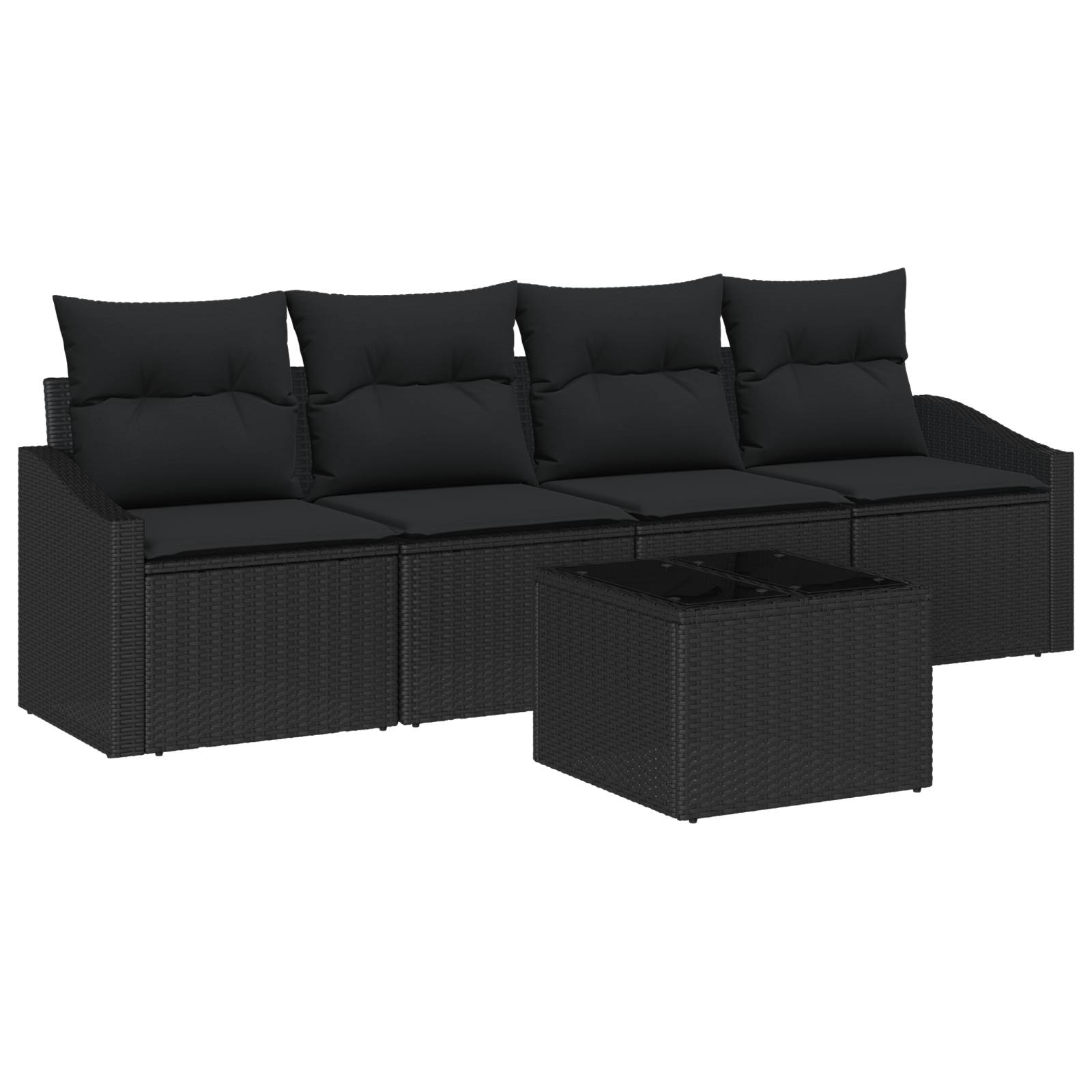 vidaXL 5-teiliges Garten-Esstisch-Set mit Kissen Schwarz Poly Rattan