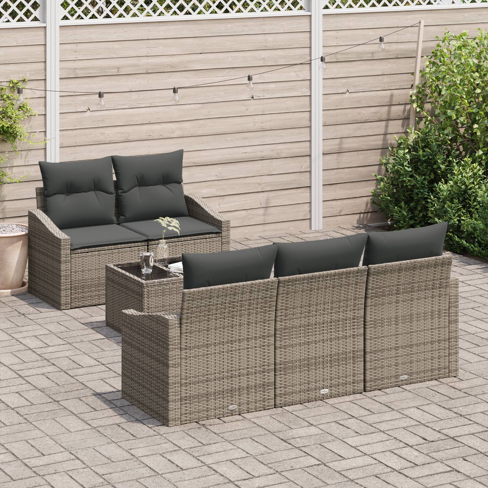 vidaXL 6-teiliges Garten Sofa Set mit Kissen Grau Poly Rattan