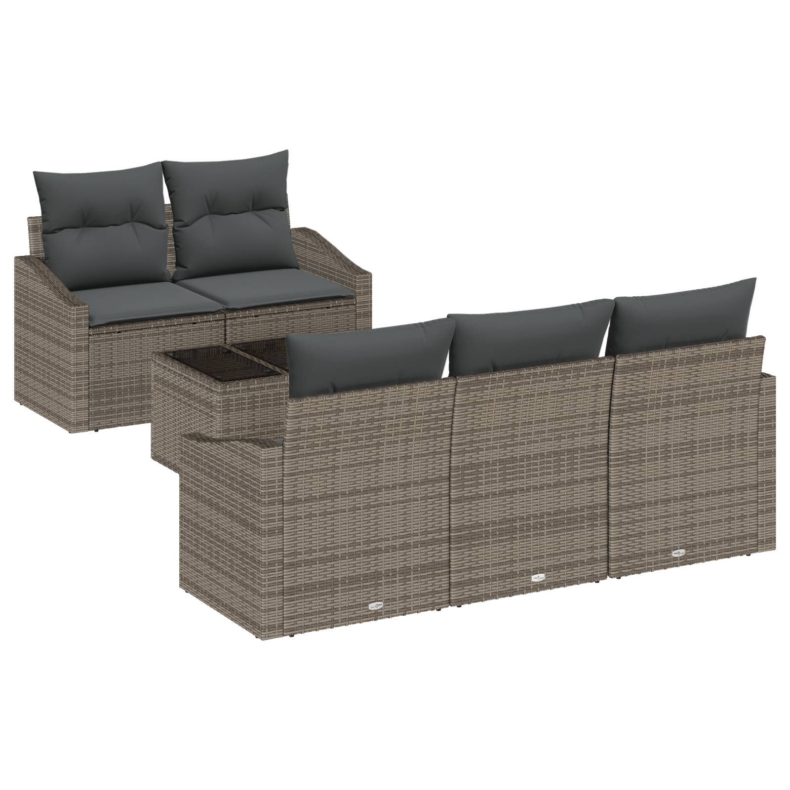 vidaXL 6-teiliges Garten Sofa Set mit Kissen Grau Poly Rattan