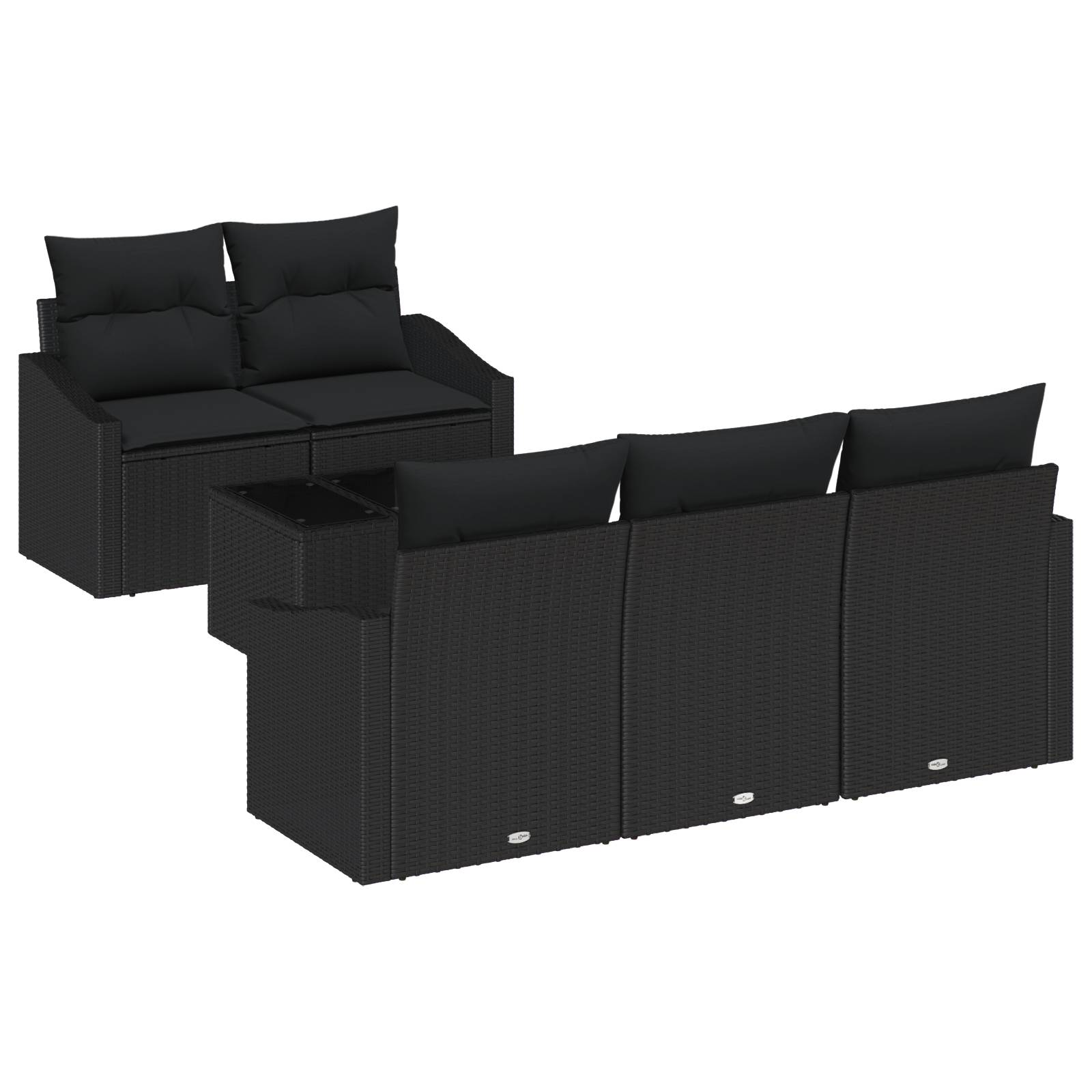 vidaXL 6-teiliges Garten-Sofa-Set mit Kissen schwarzes Poly-Rattan