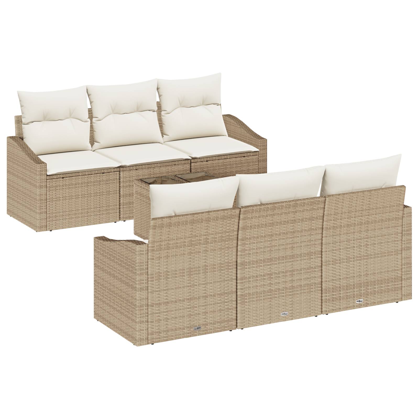 vidaXL 7-teiliges Garten Sofaset mit Kissen Beige Poly Rattan