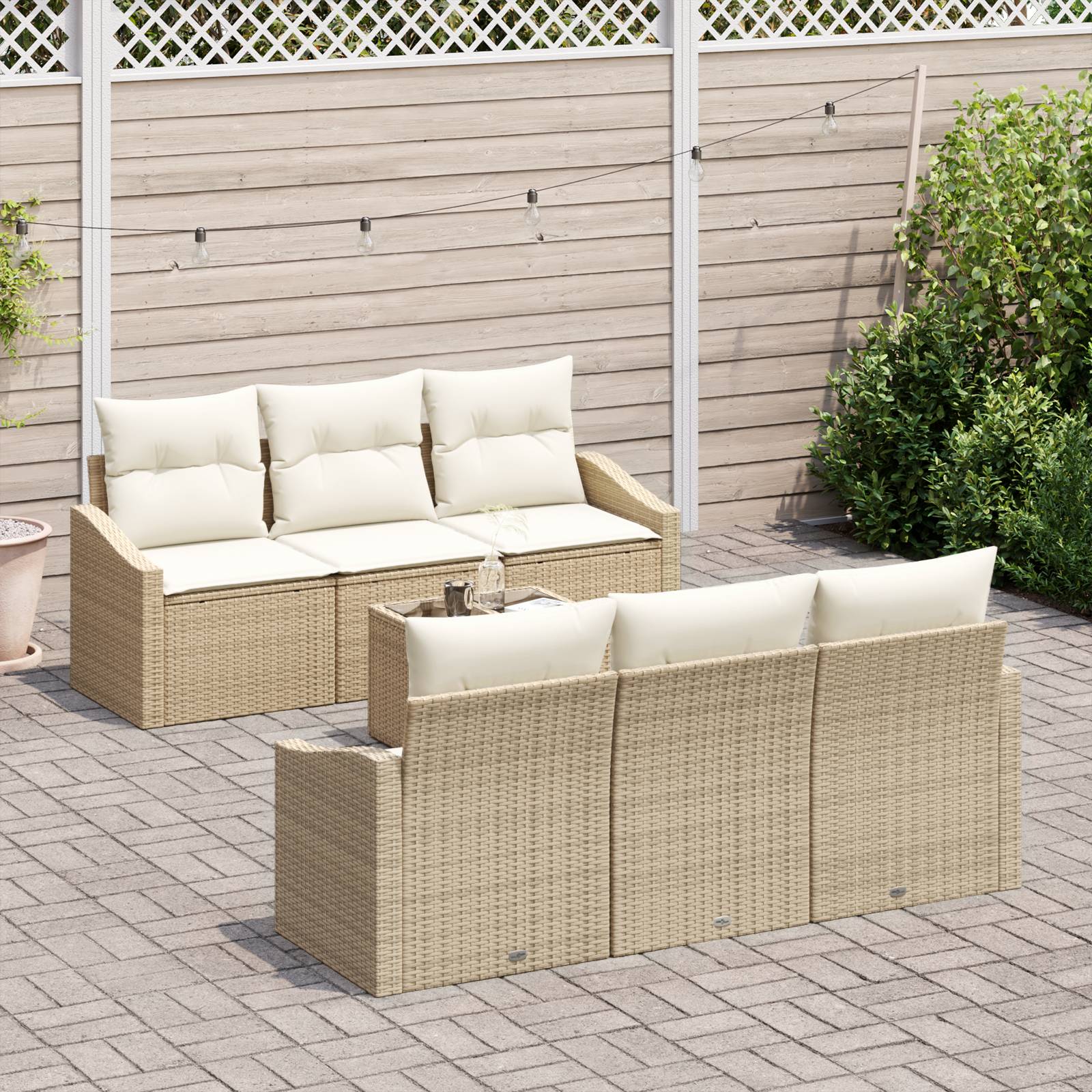 vidaXL 7-teiliges Garten Sofaset mit Kissen Beige Poly Rattan