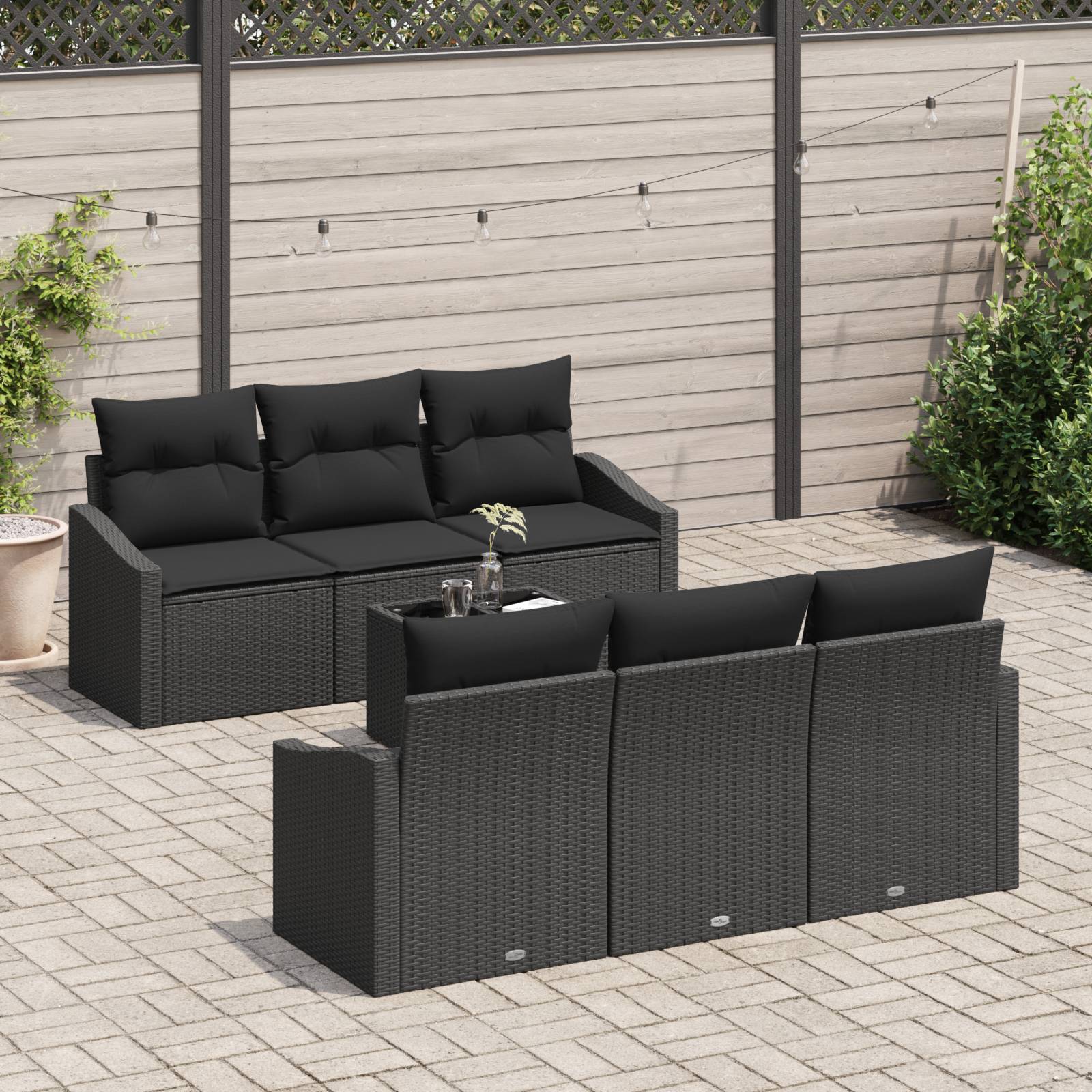 vidaXL 7-teiliges Garten Sofa Set mit Kissen Schwarz Rattan