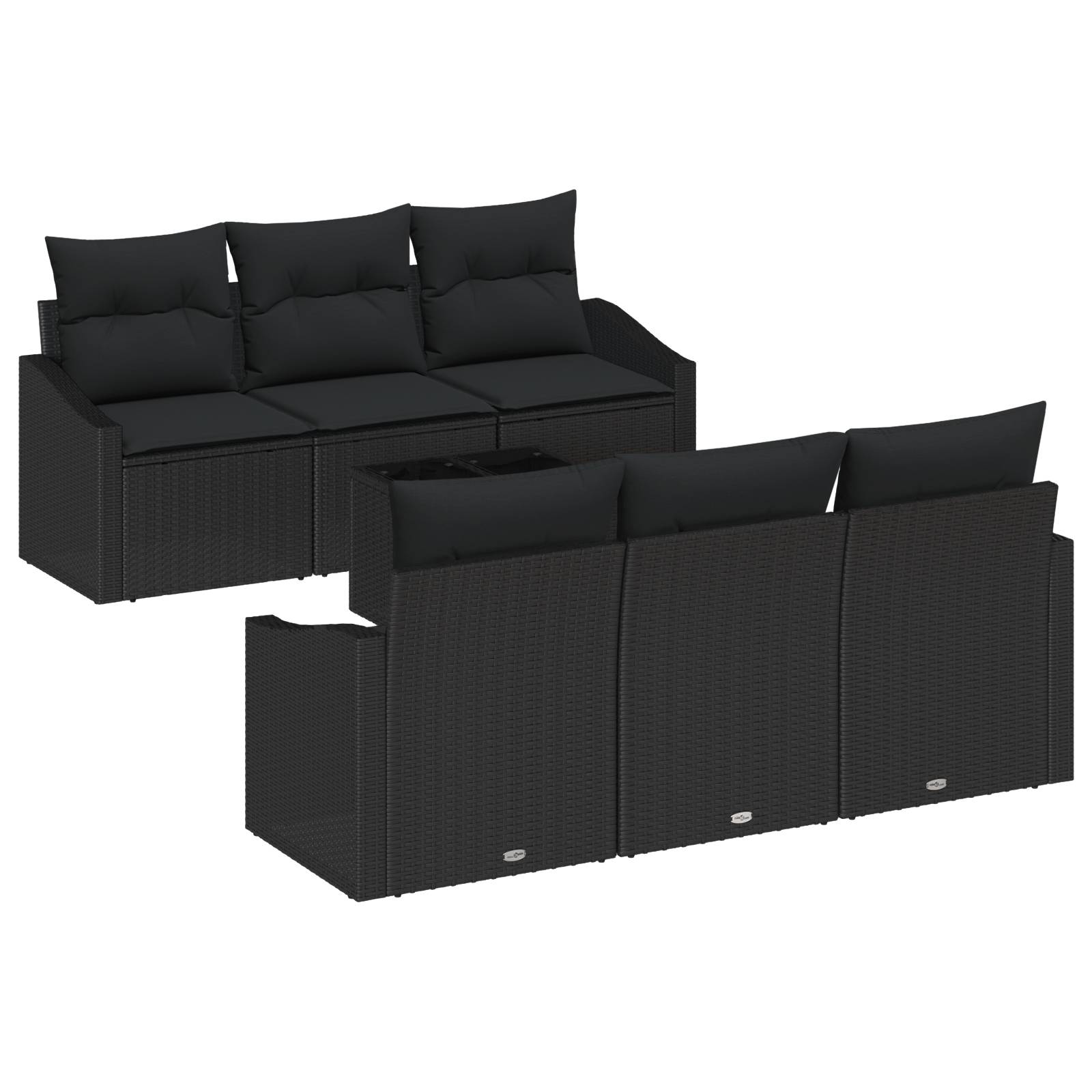 vidaXL 7-teiliges Garten Sofa Set mit Kissen Schwarz Rattan