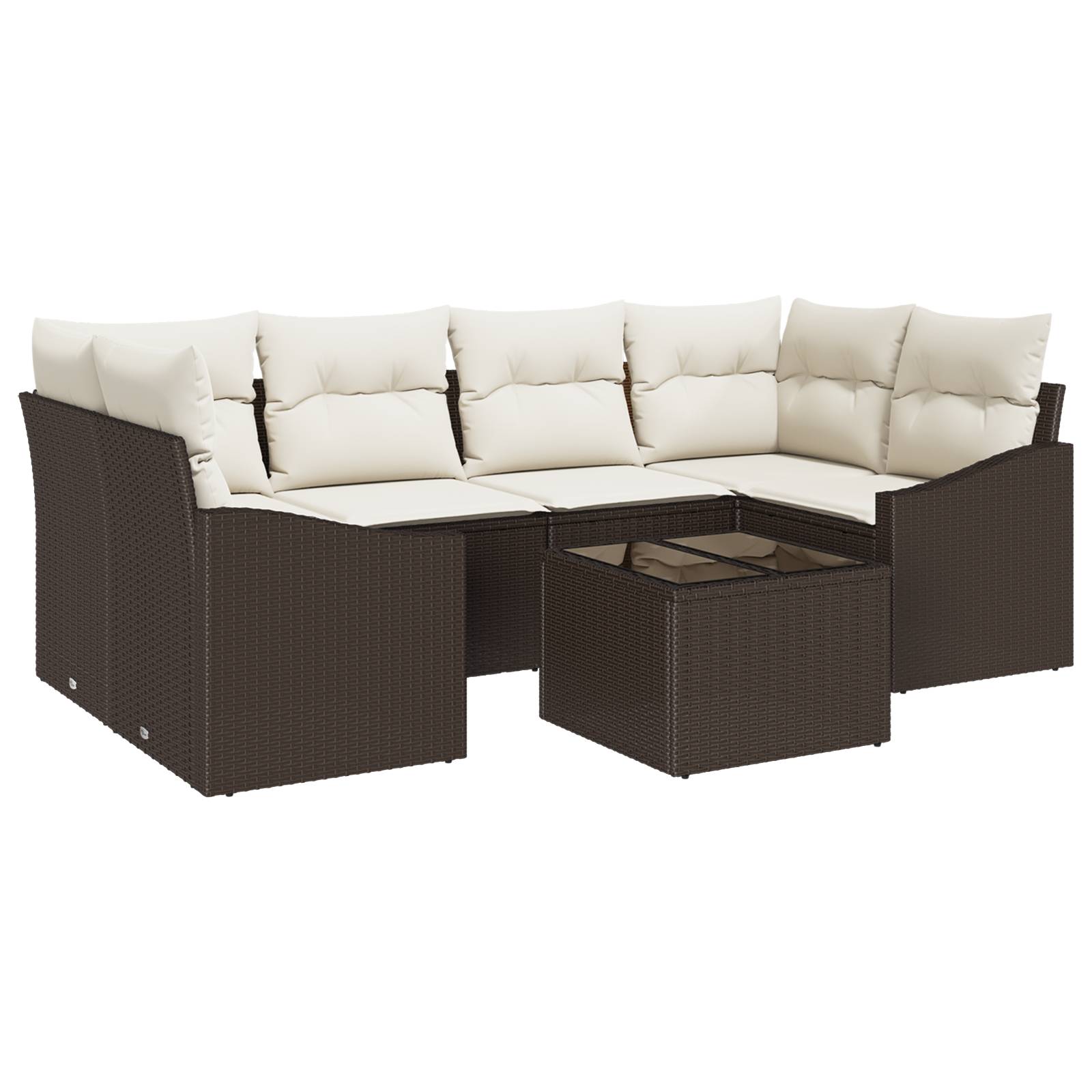 vidaXL 7-tlg. Garten-Sofagarnitur mit Kissen Braun Poly Rattan