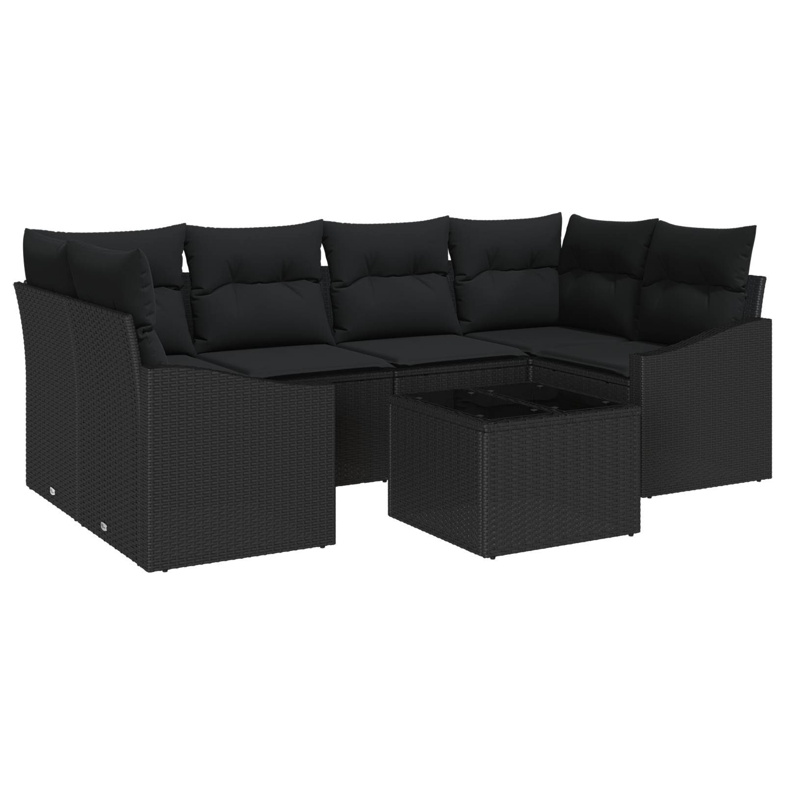 vidaXL 7-tlg. Garten-Sofagarnitur mit Kissen Schwarz Poly Rattan