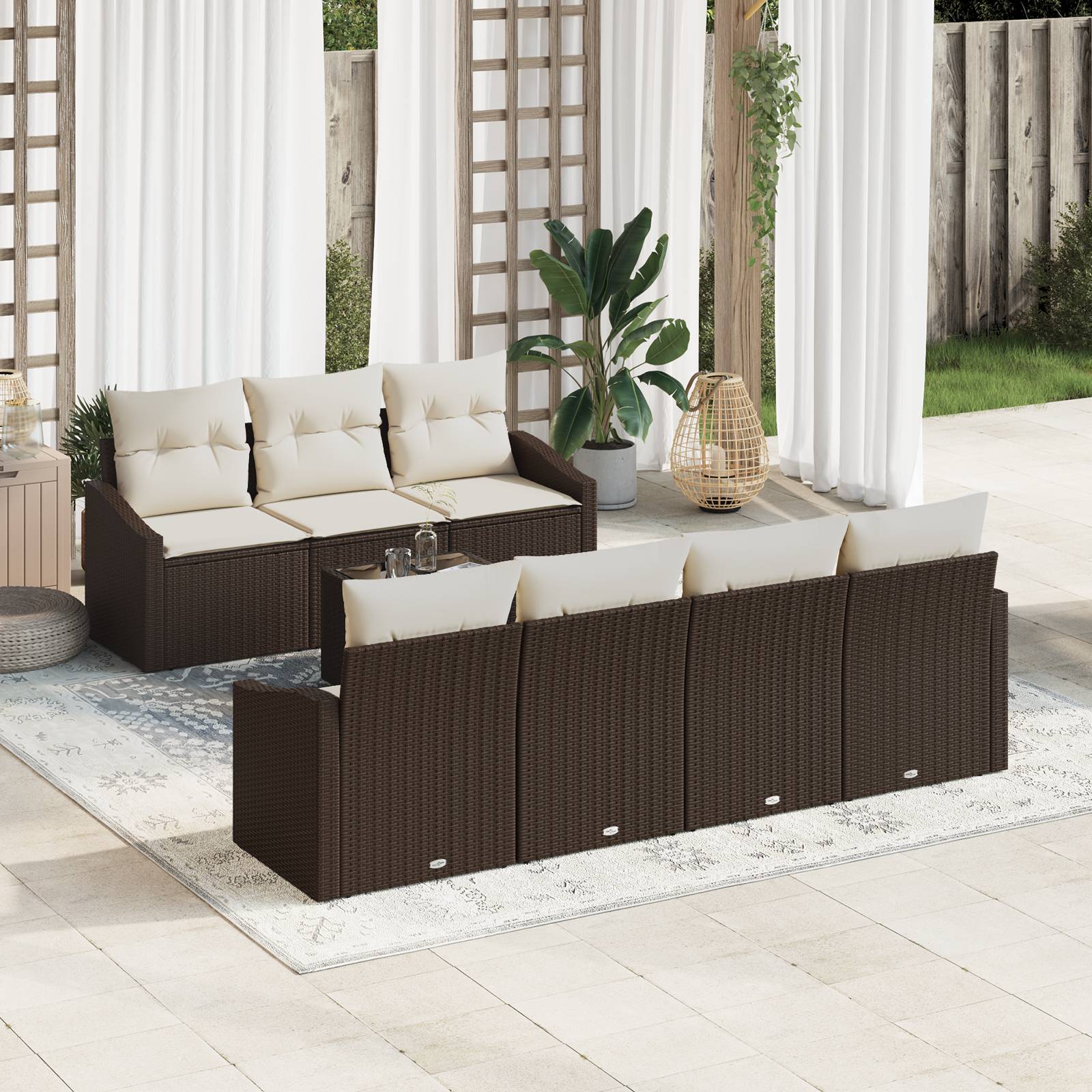 vidaXL 8-teiliges Garten-Sofa-Set mit Kissen Braun Poly-Rattan