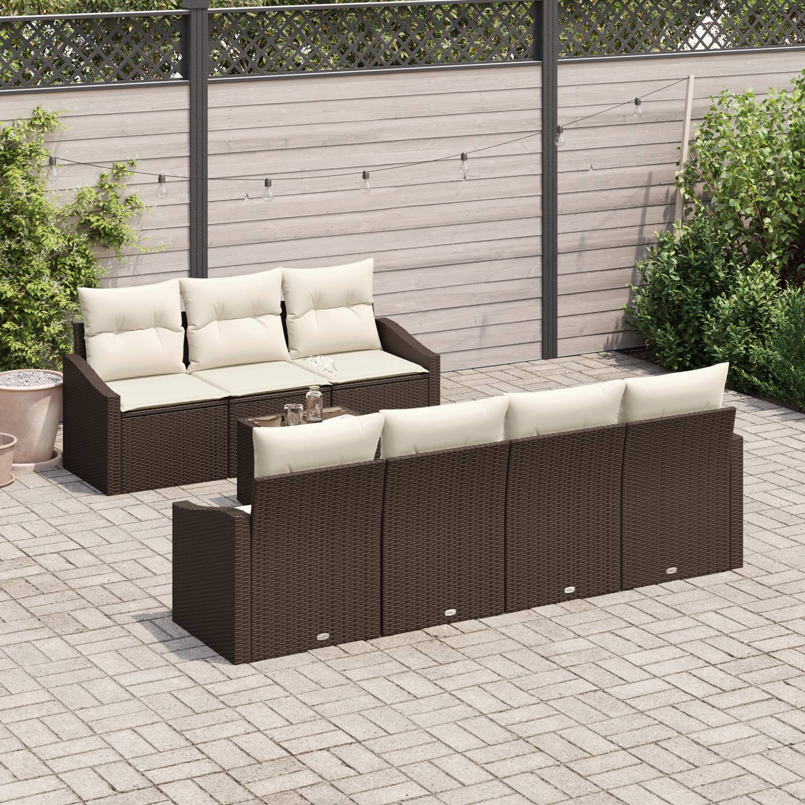vidaXL 8-teiliges Garten-Sofa-Set mit Kissen Braun Poly-Rattan