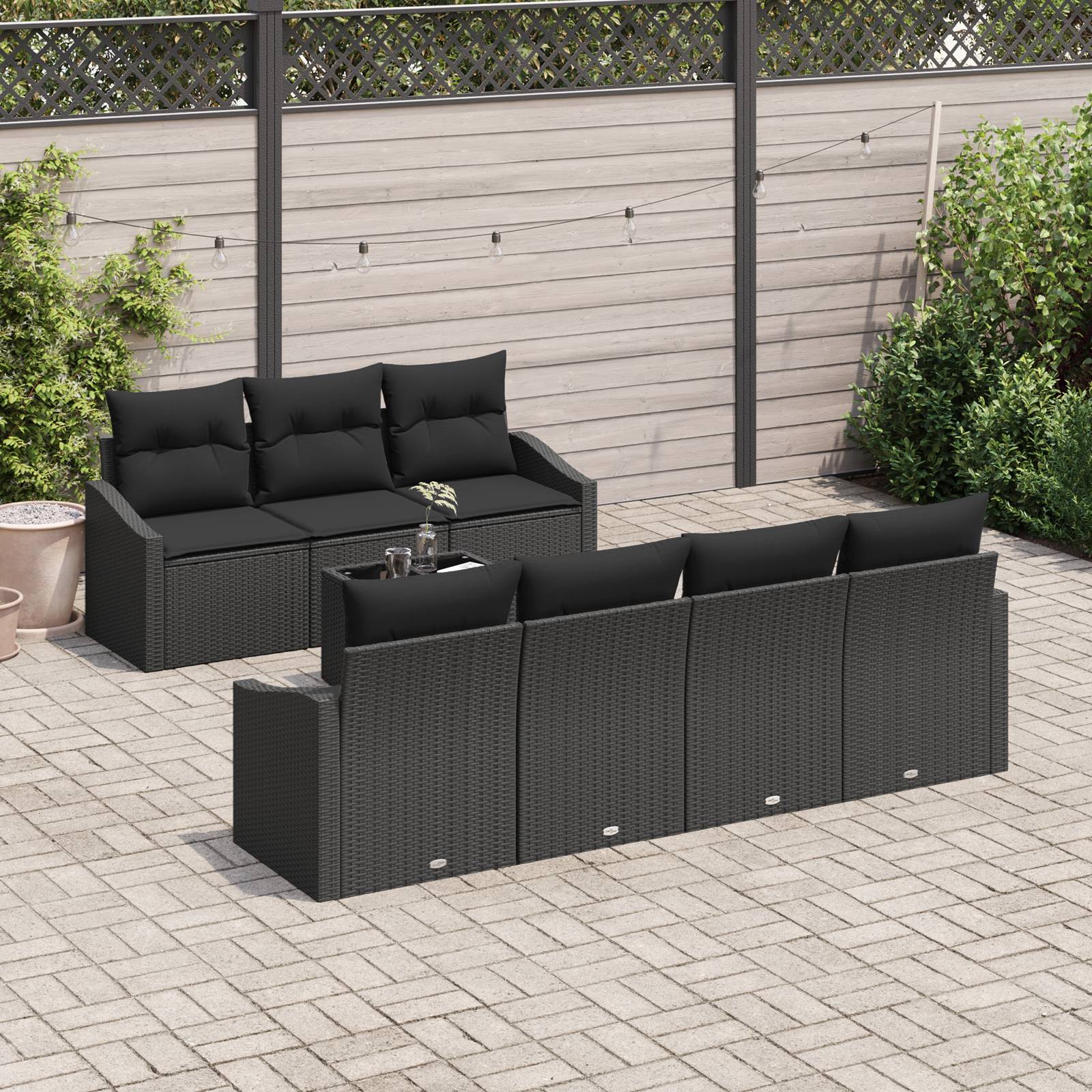 vidaXL 8-tlg. Garten-Sofagarnitur mit Kissen Schwarz Poly Rattan