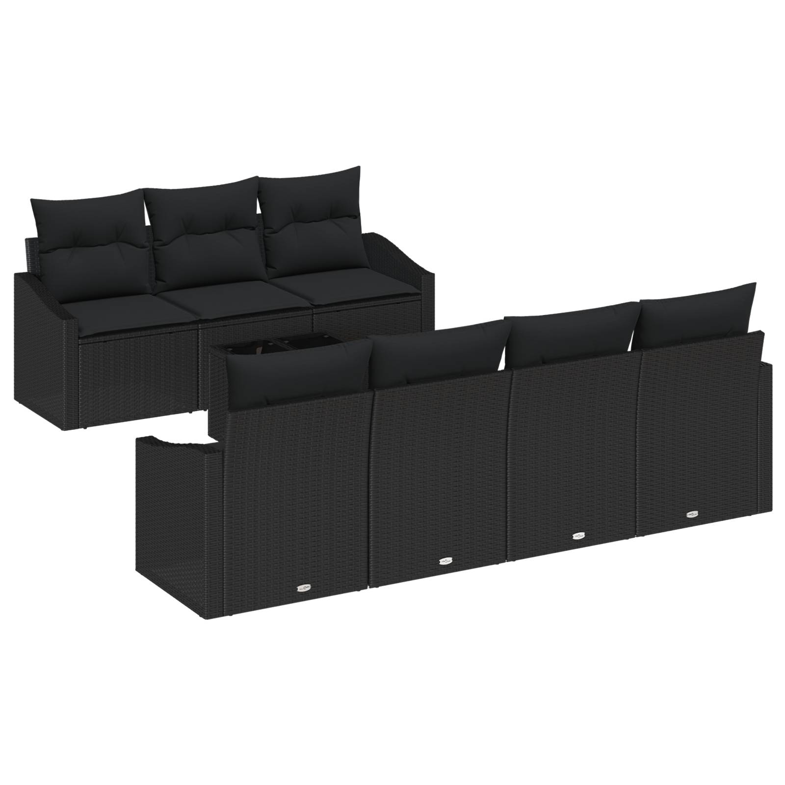 vidaXL 8-tlg. Garten-Sofagarnitur mit Kissen Schwarz Poly Rattan