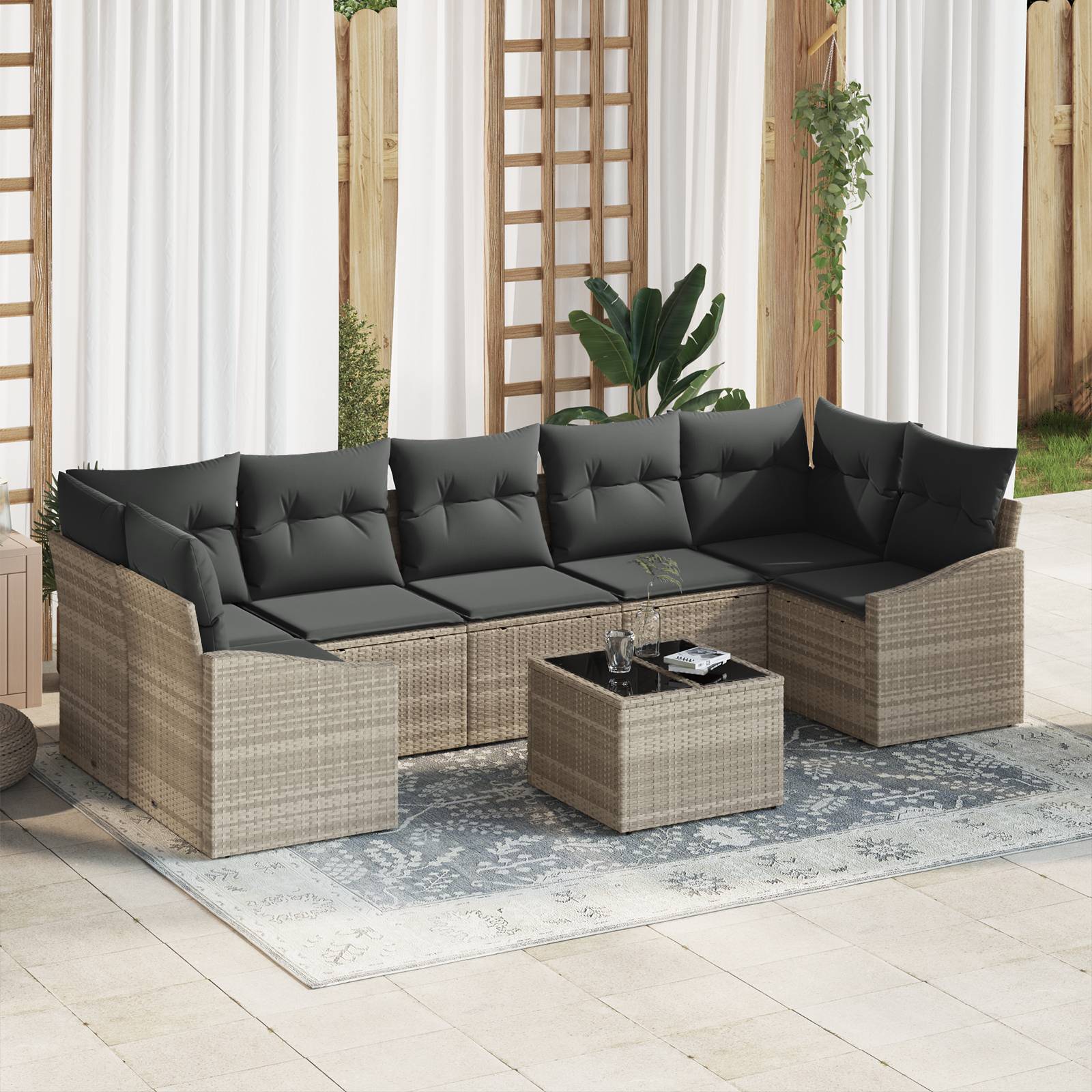 vidaXL 8-teiliges Garten Sofa Set mit Kissen Hellgrau Poly Rattan