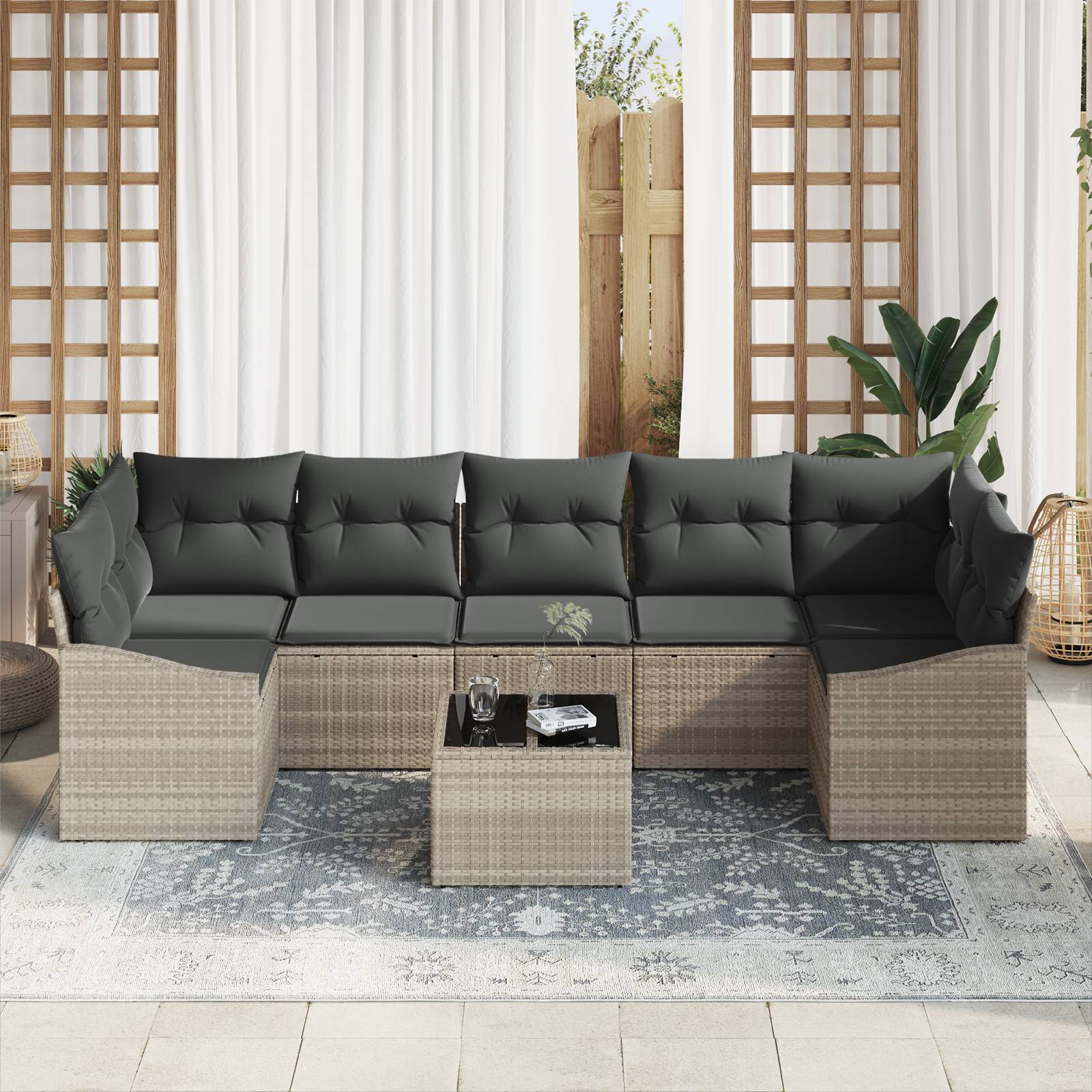 vidaXL 8-teiliges Garten Sofa Set mit Kissen Hellgrau Poly Rattan