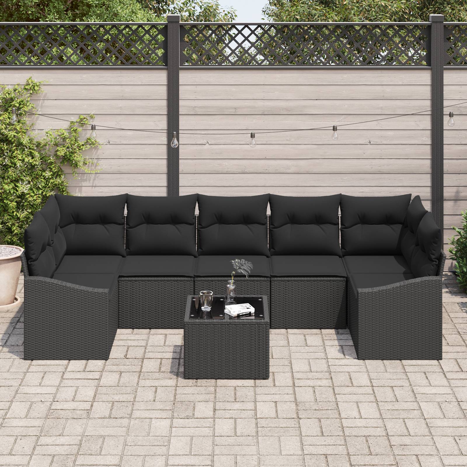 vidaXL 8-tlg. Garten-Sofagarnitur mit Kissen Schwarz Poly Rattan