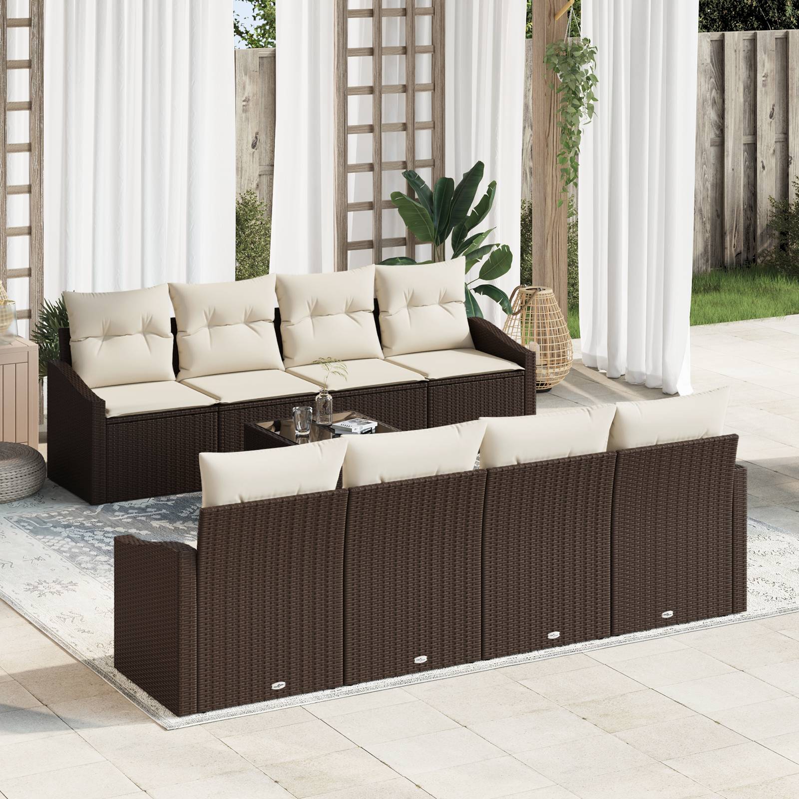 vidaXL 9-teiliges Garten Sofa Set mit Kissen Braun Poly Rattan