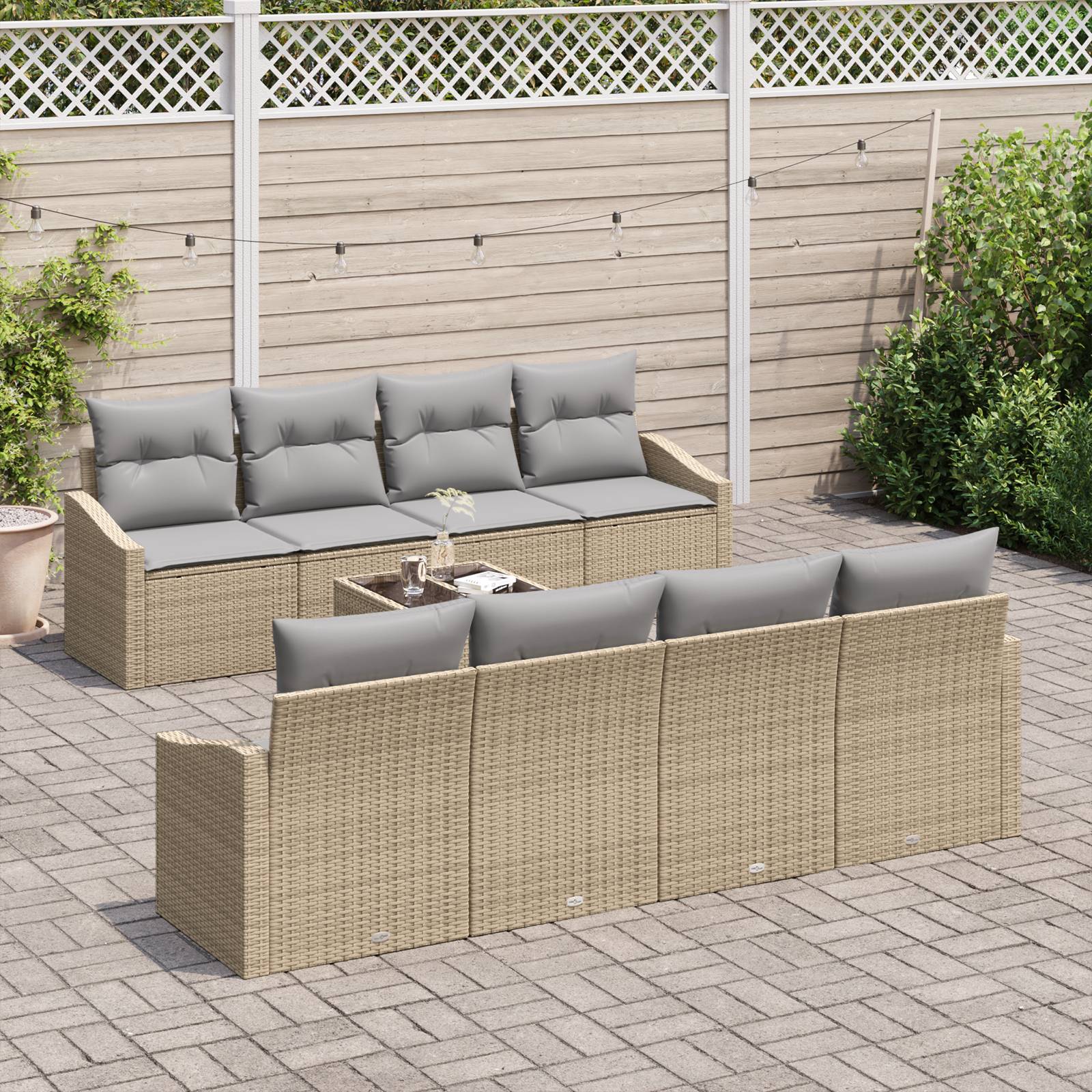 vidaXL 9-tlg. Garten-Sofagarnitur mit Kissen Beige Poly Rattan