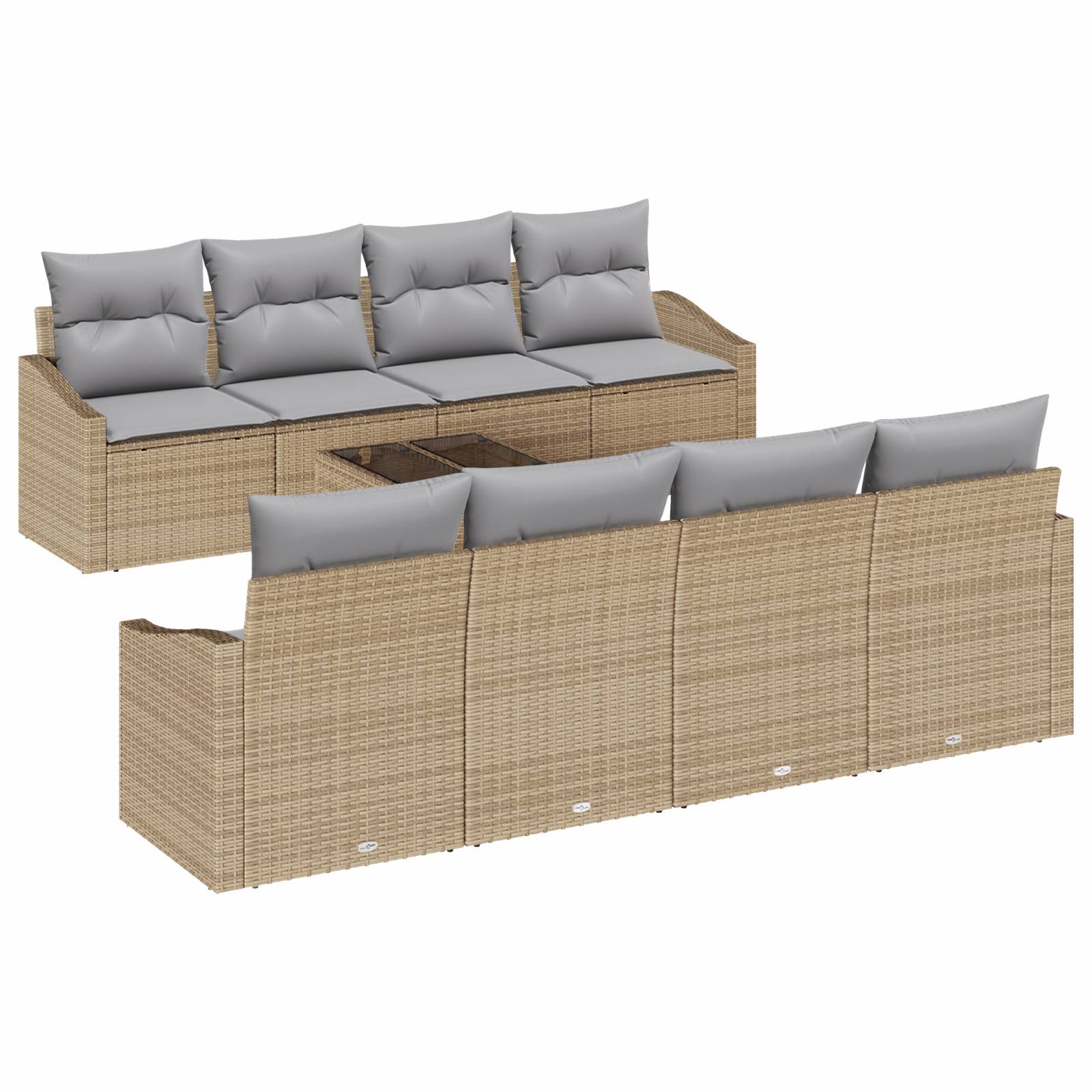 vidaXL 9-tlg. Garten-Sofagarnitur mit Kissen Beige Poly Rattan