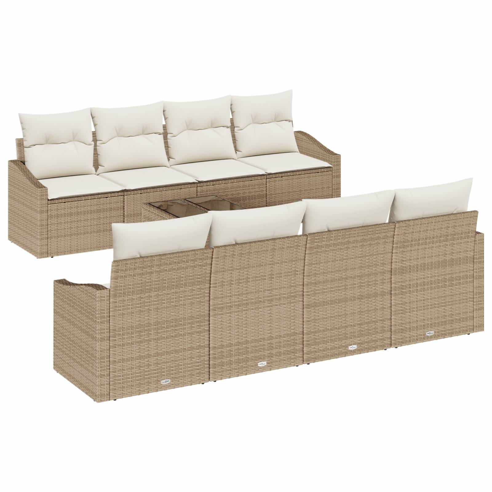 vidaXL 7-tlg. Garten-Sofagarnitur mit Kissen Beige Poly Rattan