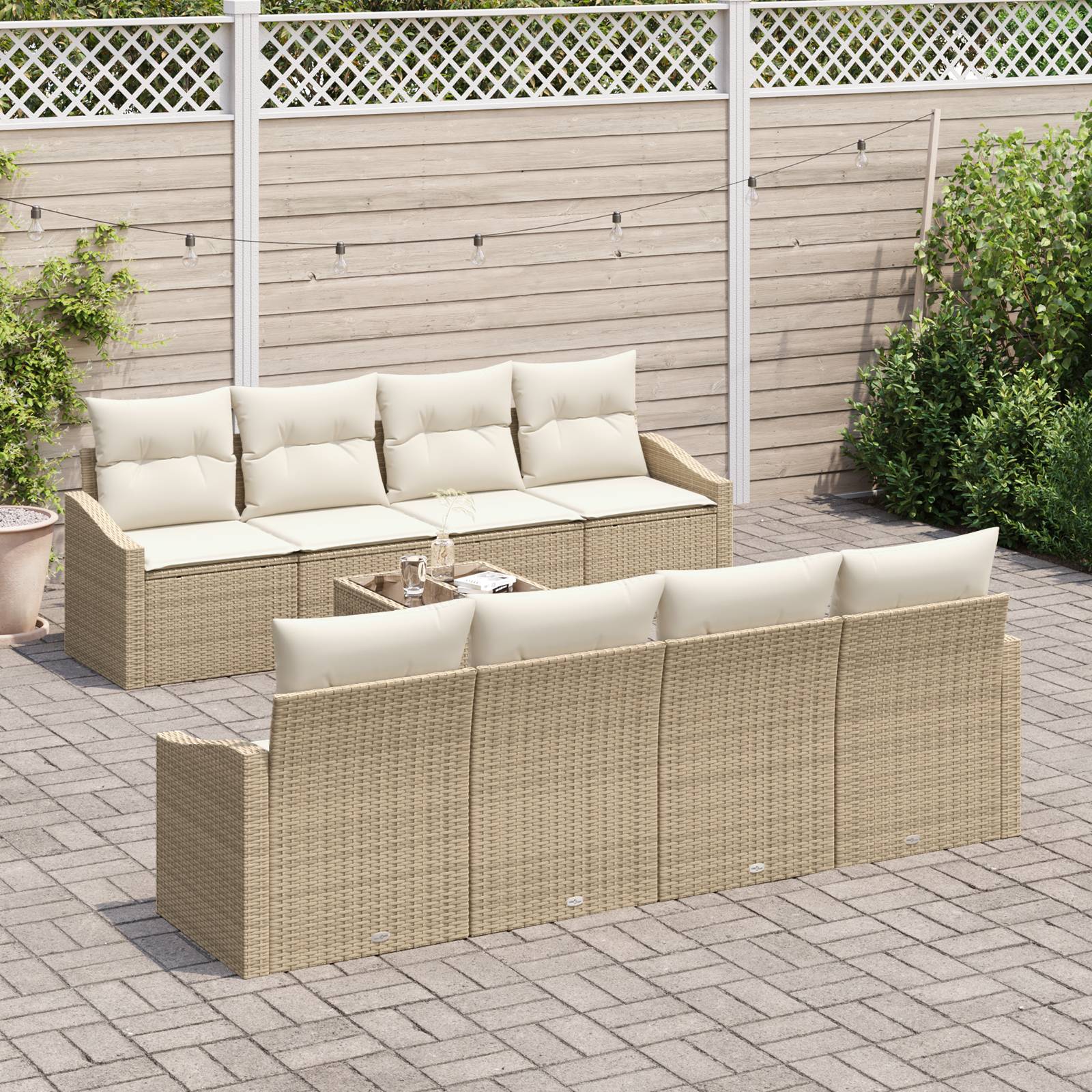 vidaXL 7-tlg. Garten-Sofagarnitur mit Kissen Beige Poly Rattan