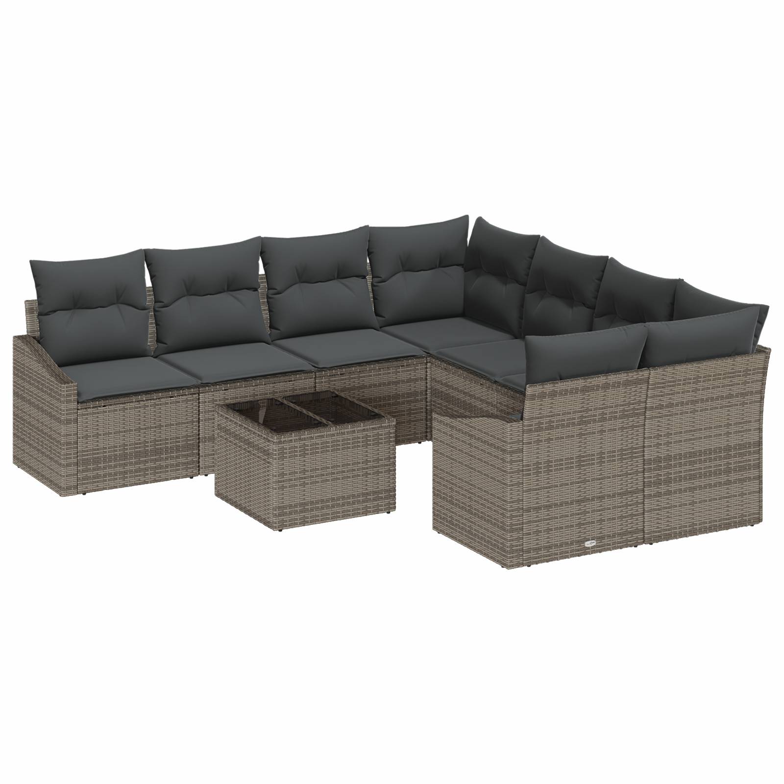 vidaXL 9-tlg. Garten-Sofagarnitur mit Kissen Grau Poly Rattan