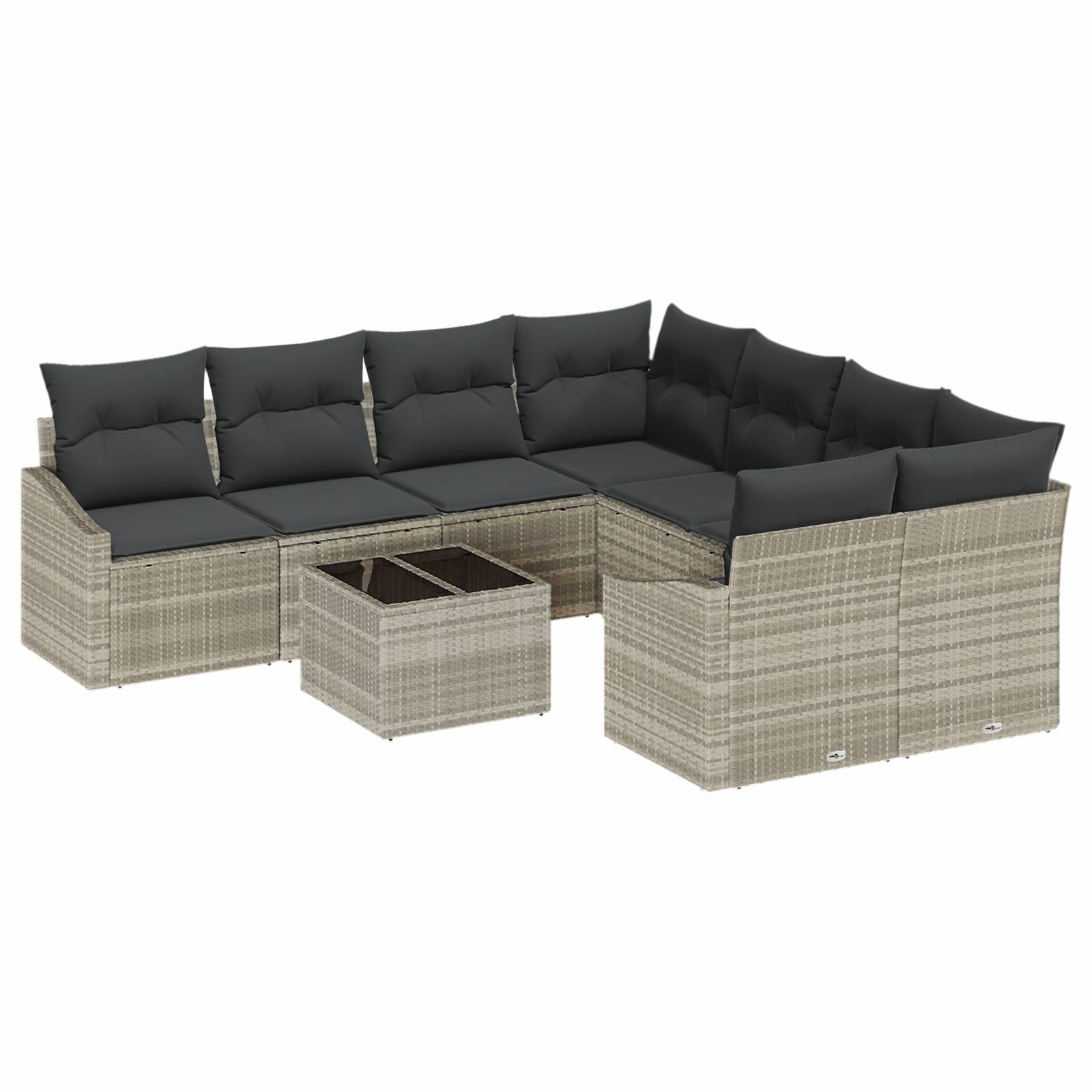 vidaXL 9-tlg. Garten-Essgruppe mit Kissen Hellgrau Poly Rattan