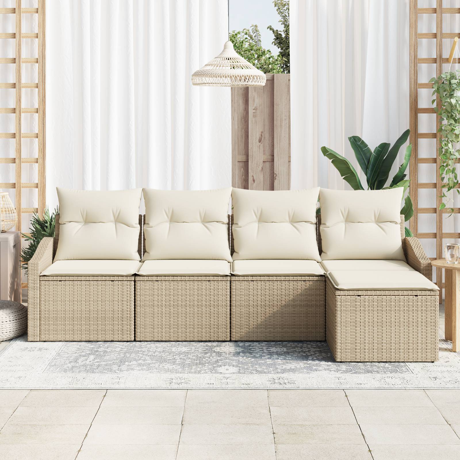 vidaXL 5-tlg. Garten-Sofagarnitur mit Kissen Beige Poly Rattan