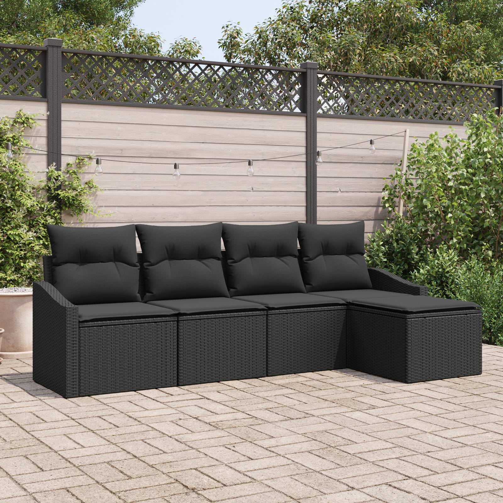 vidaXL 5-tlg. Garten-Sofagarnitur mit Kissen Schwarz Poly Rattan