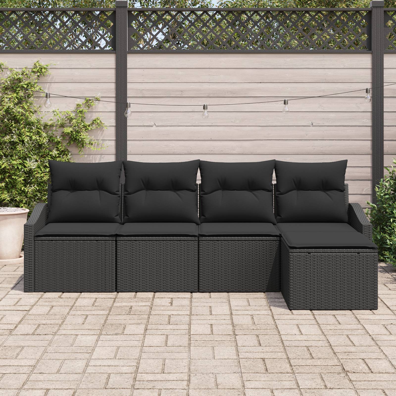 vidaXL 5-tlg. Garten-Sofagarnitur mit Kissen Schwarz Poly Rattan