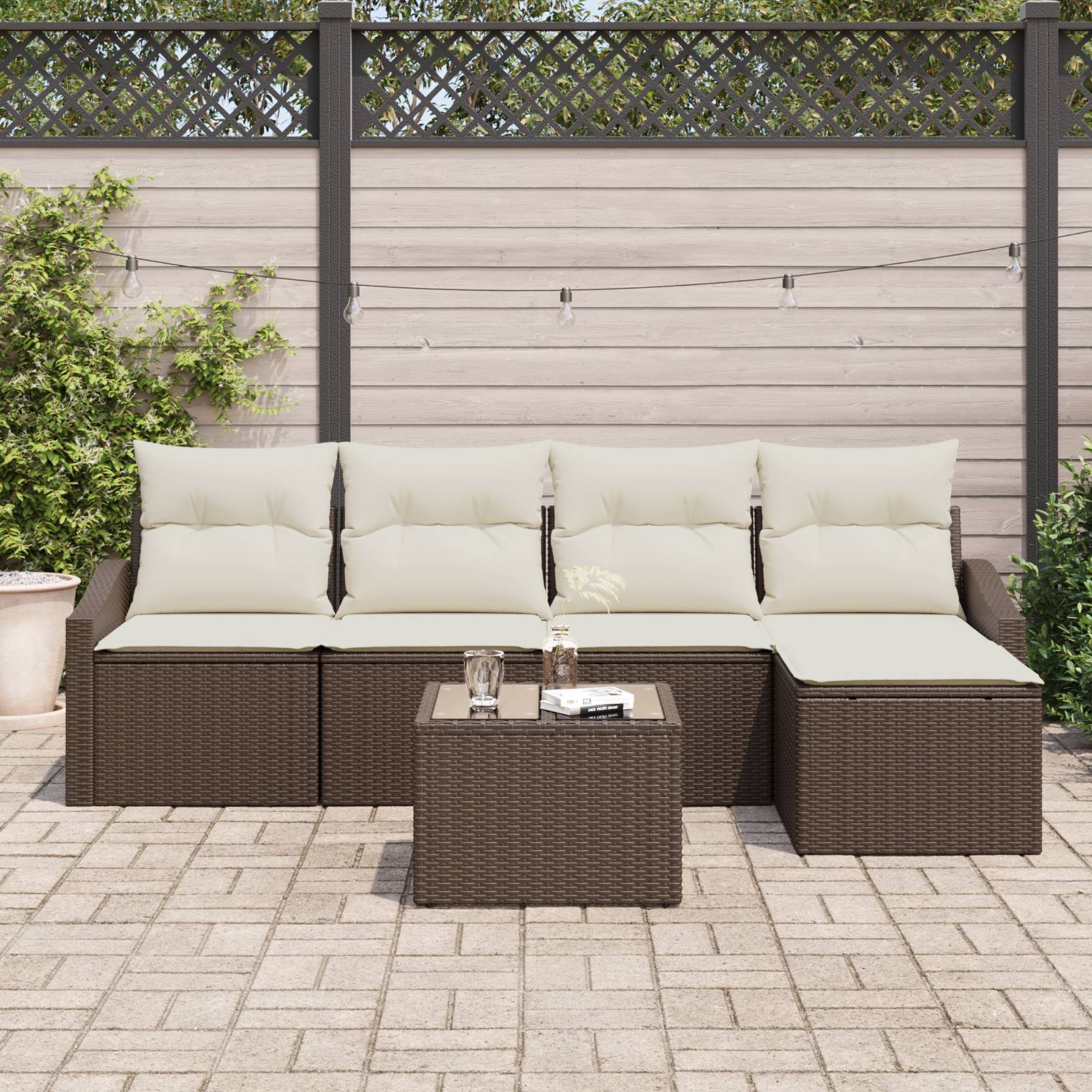 vidaXL 5-tlg. Garten-Sofagarnitur mit Kissen Grau Poly Rattan