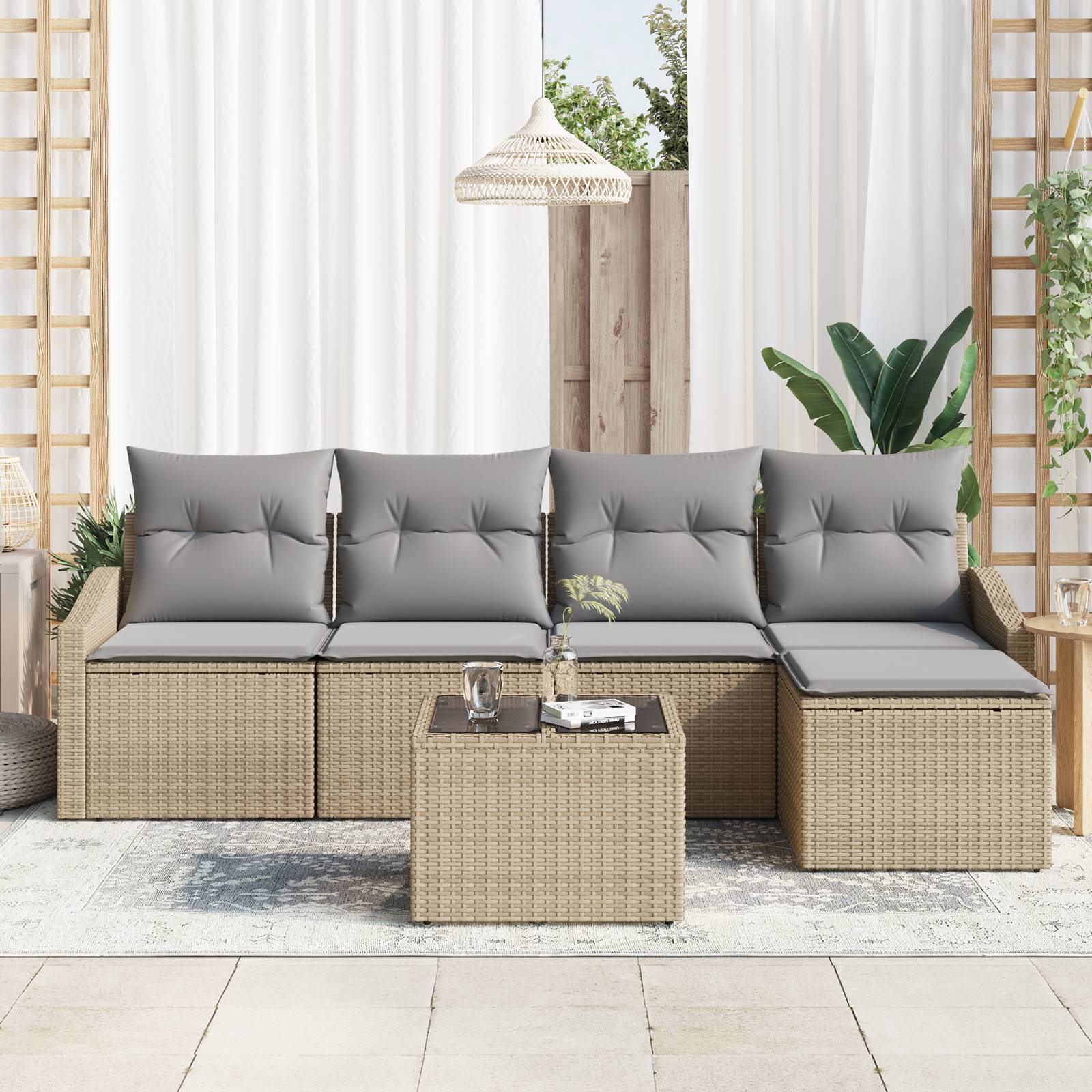 vidaXL 6-tlg. Garten-Essgruppe mit Kissen Schwarz Poly Rattan