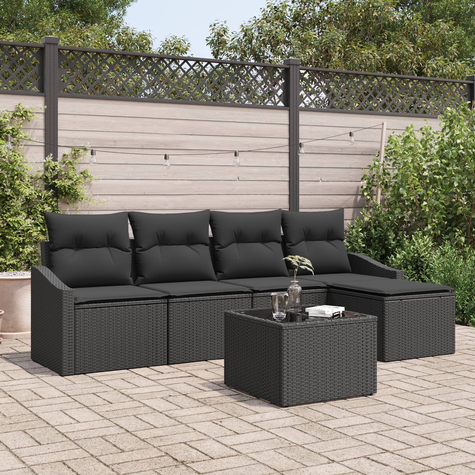 vidaXL 6-tlg. Garten-Sofagarnitur mit Kissen Beige Poly Rattan