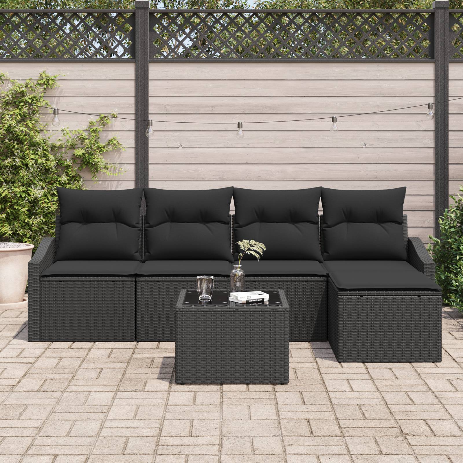 vidaXL 6-tlg. Garten-Sofagarnitur mit Kissen Beige Poly Rattan