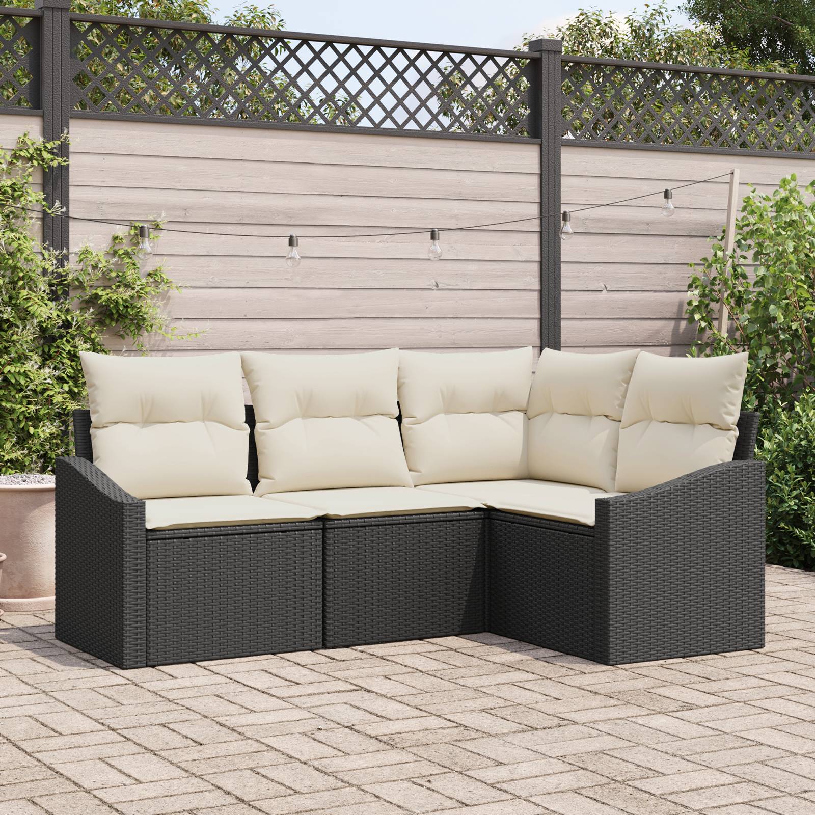 vidaXL 4-tlg. Garten-Essgruppe mit Kissen Schwarz Poly Rattan