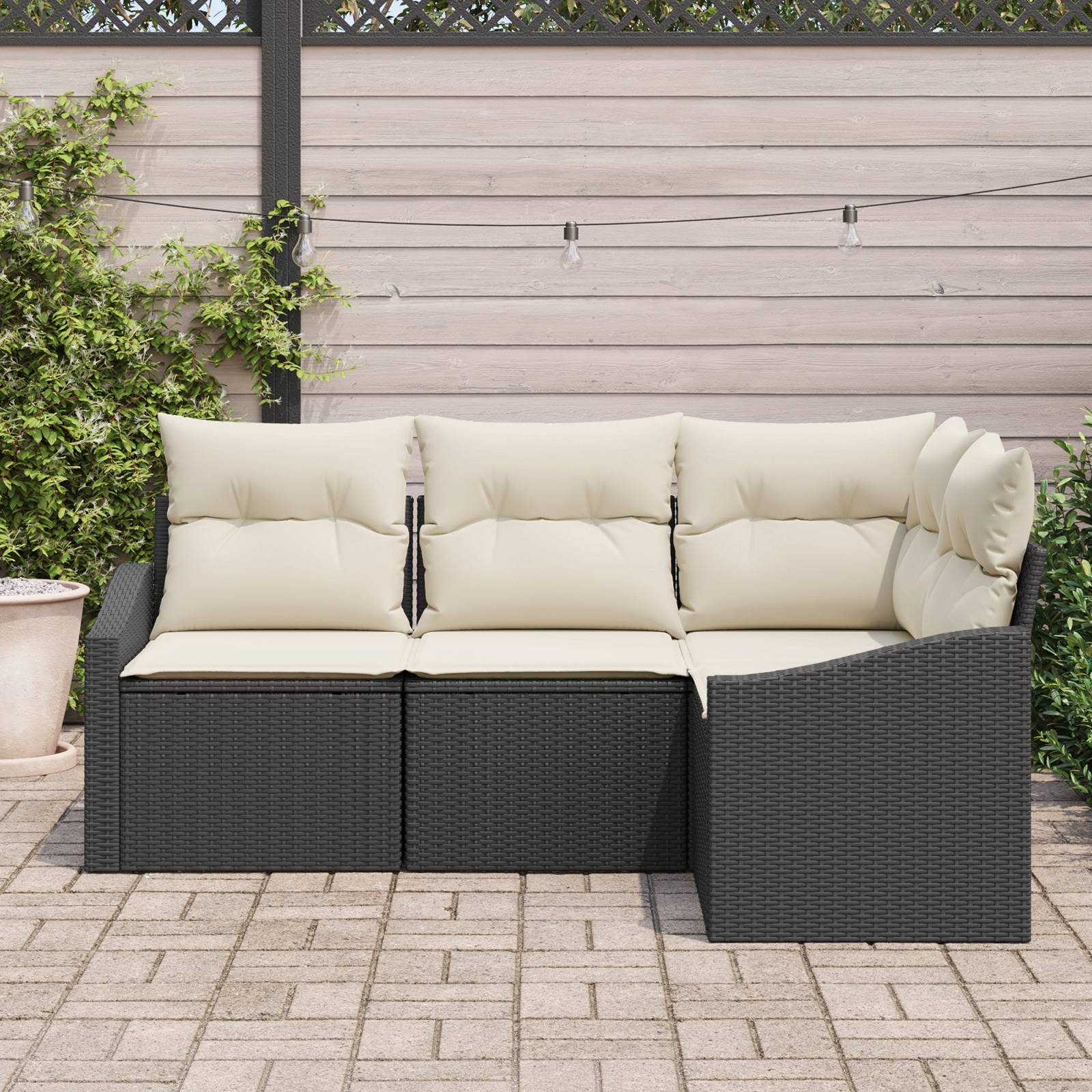 vidaXL 4-tlg. Garten-Essgruppe mit Kissen Schwarz Poly Rattan