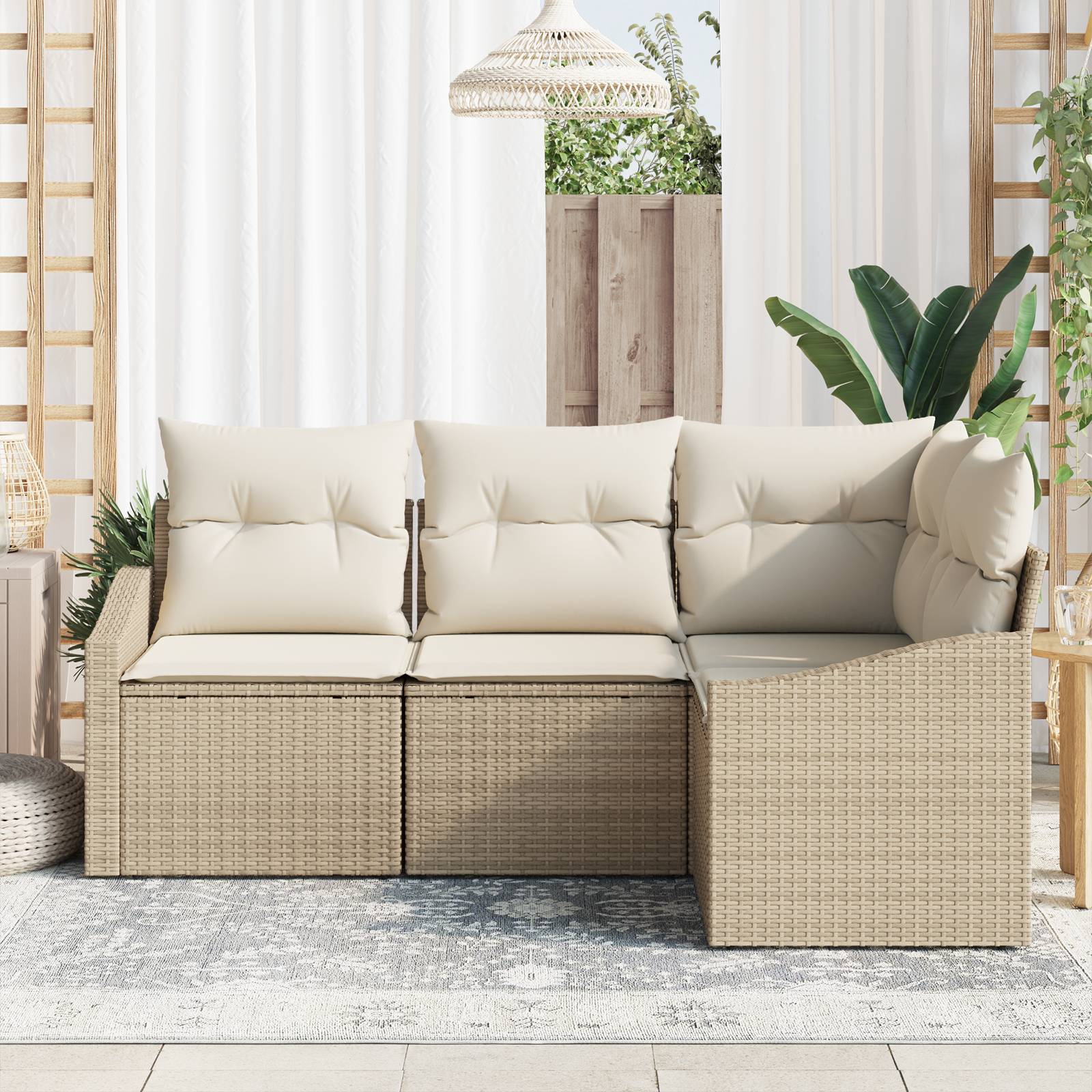 vidaXL 4-tlg. Garten-Sofagarnitur mit Kissen Beige Poly Rattan
