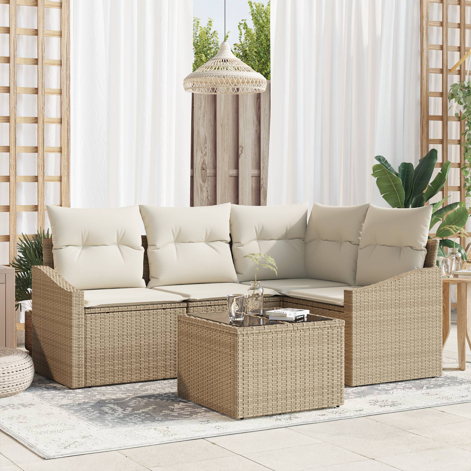 vidaXL 5-tlg. Garten-Sofagarnitur mit Kissen Braun Poly Rattan