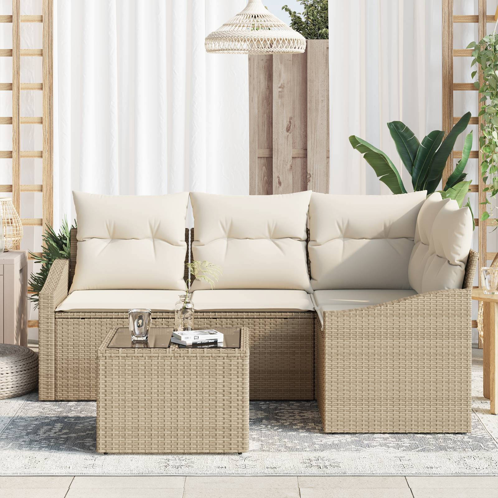 vidaXL 5-tlg. Garten-Sofagarnitur mit Kissen Braun Poly Rattan