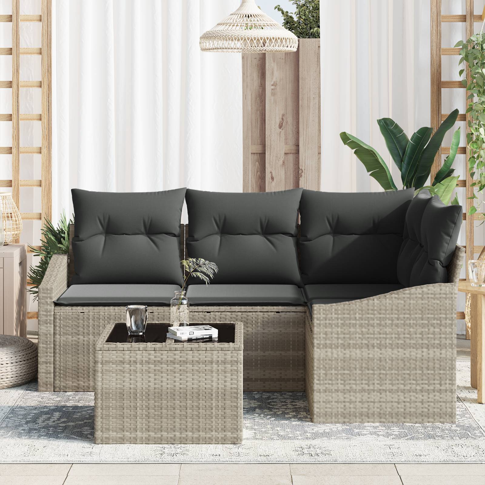 vidaXL 5-teiliges Garten Sofaset mit Kissen Grau Poly Rattan