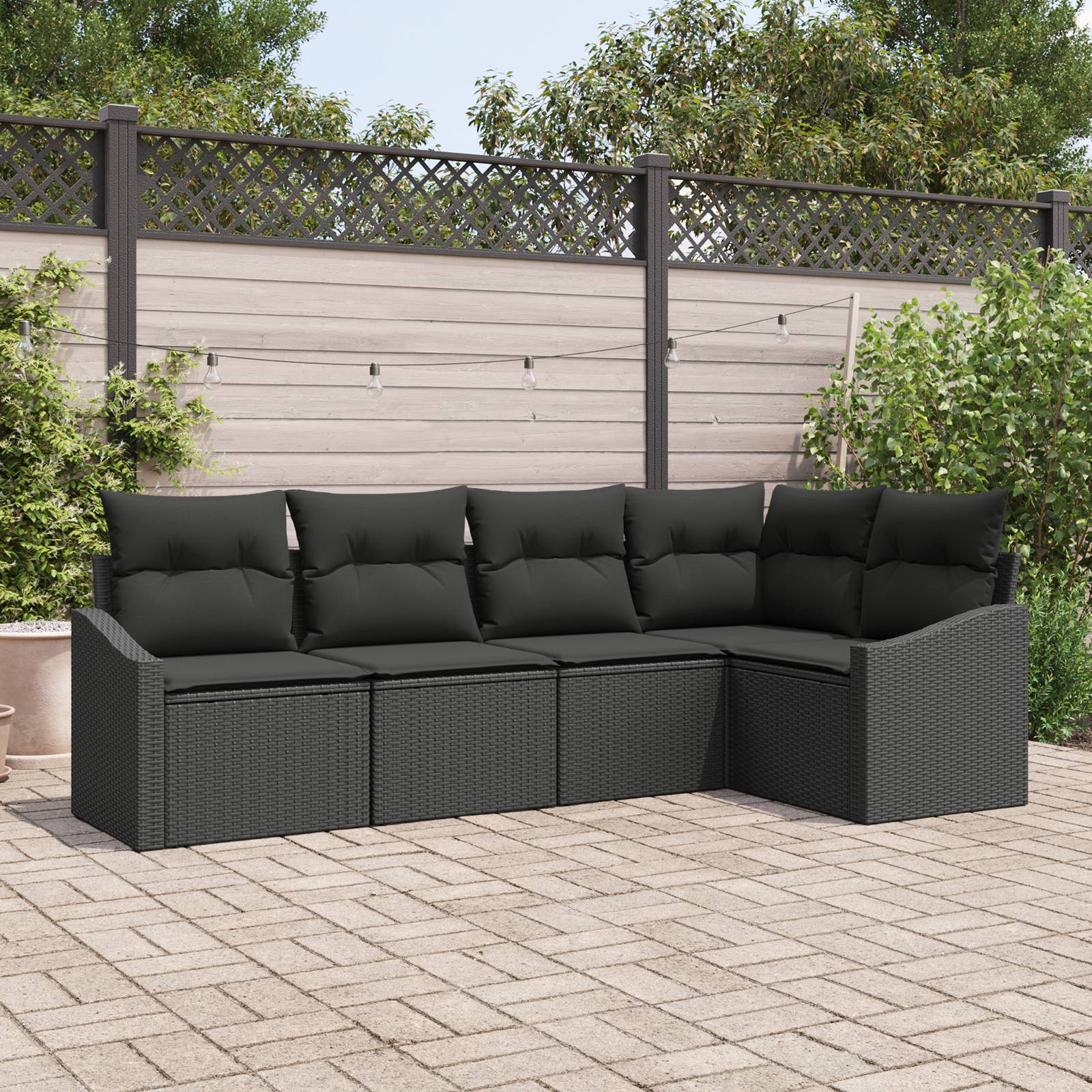 vidaXL 5-tlg. Garten-Essgruppe mit Kissen Schwarz Poly Rattan