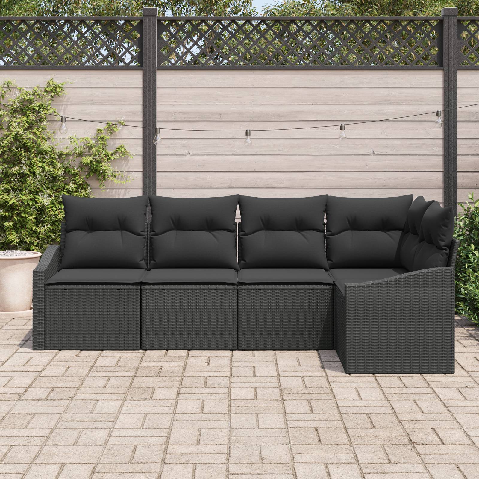 vidaXL 5-tlg. Garten-Essgruppe mit Kissen Schwarz Poly Rattan