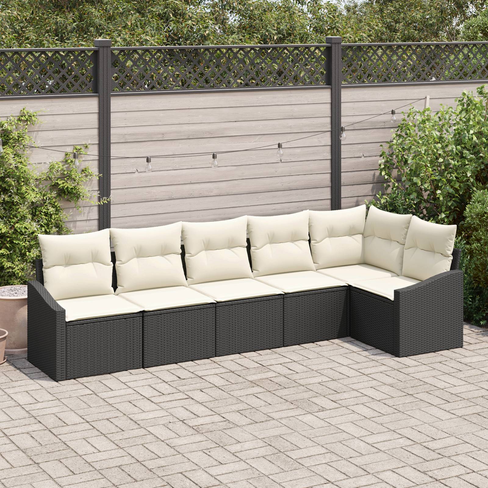 vidaXL 6-tlg. Garten-Sofagarnitur mit Kissen Schwarz Poly Rattan