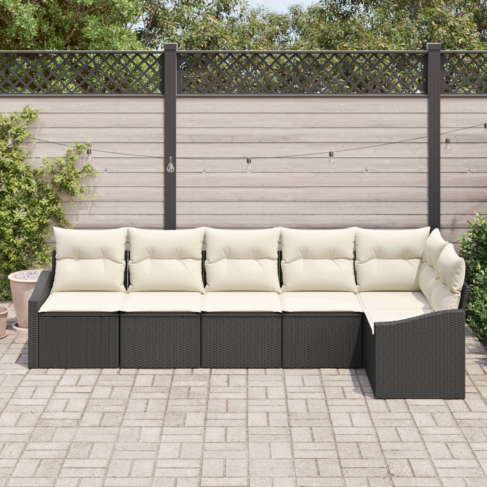 vidaXL 6-tlg. Garten-Sofagarnitur mit Kissen Schwarz Poly Rattan