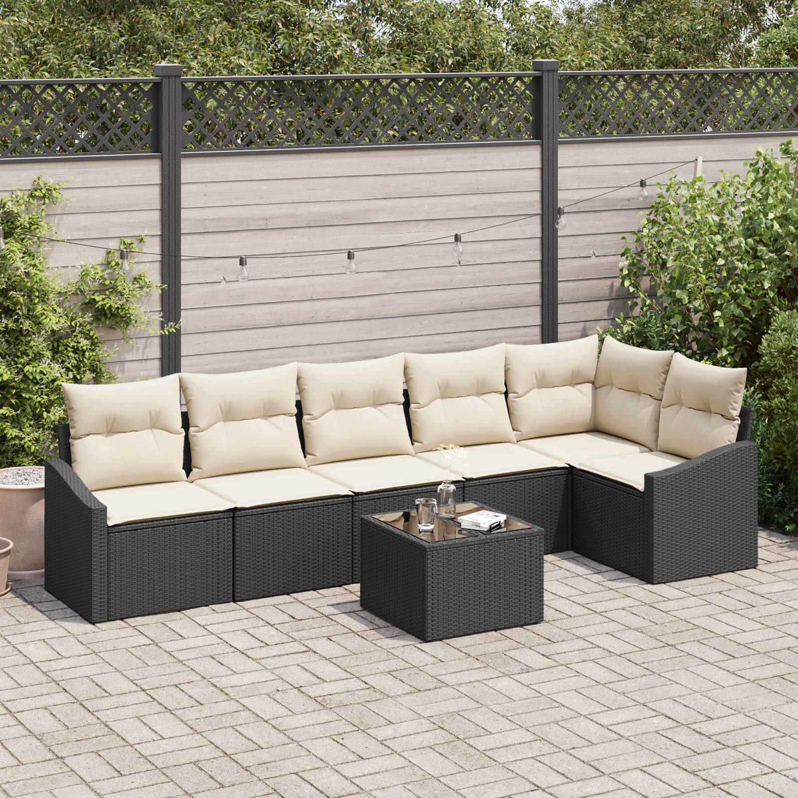 vidaXL 6-tlg. Garten-Essgruppe mit Kissen Braun Poly Rattan
