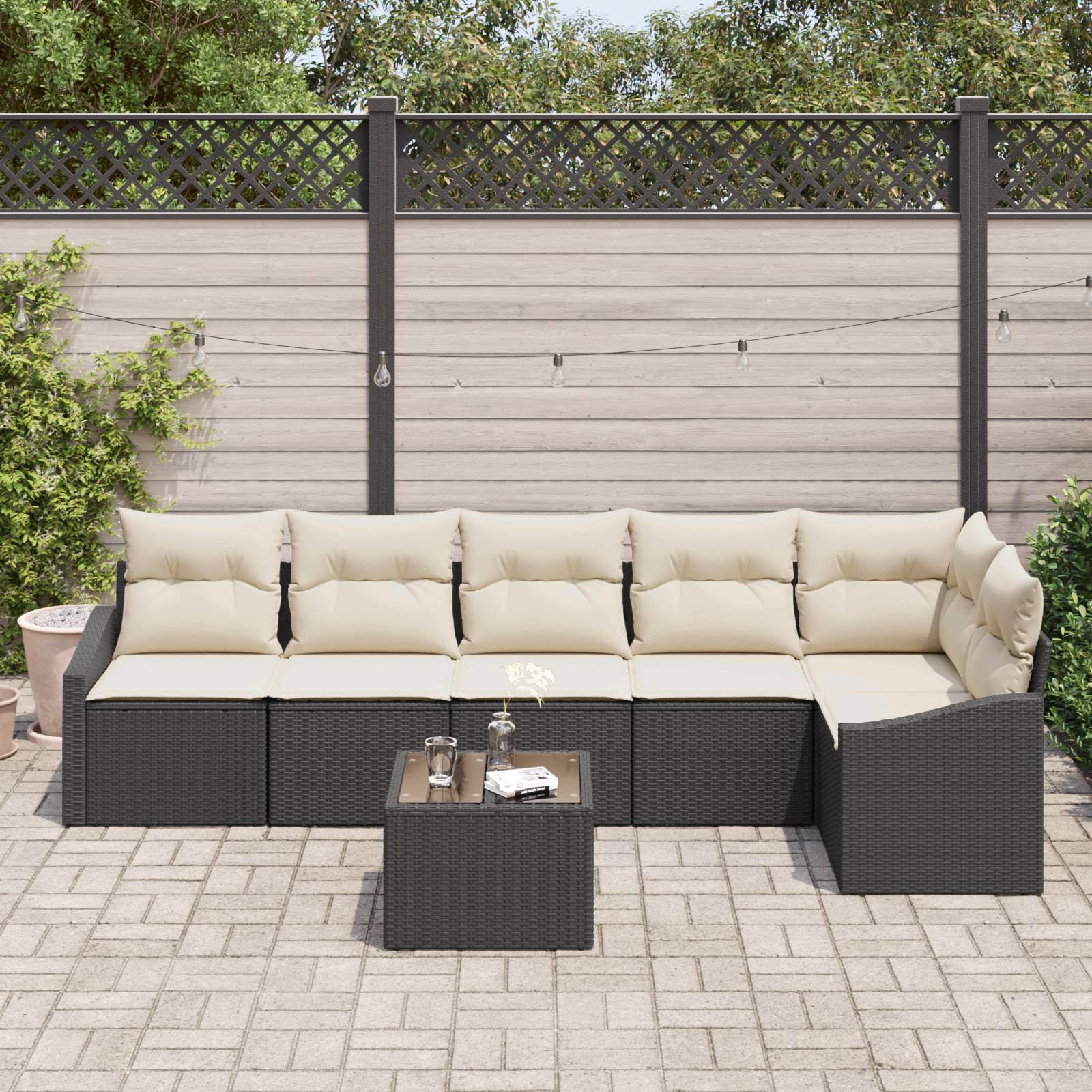 vidaXL 6-tlg. Garten-Essgruppe mit Kissen Braun Poly Rattan