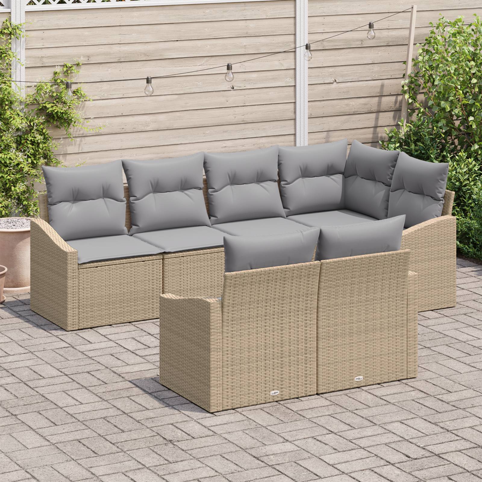 vidaXL 7-tlg. Garten-Sofagarnitur mit Kissen Beige Poly Rattan