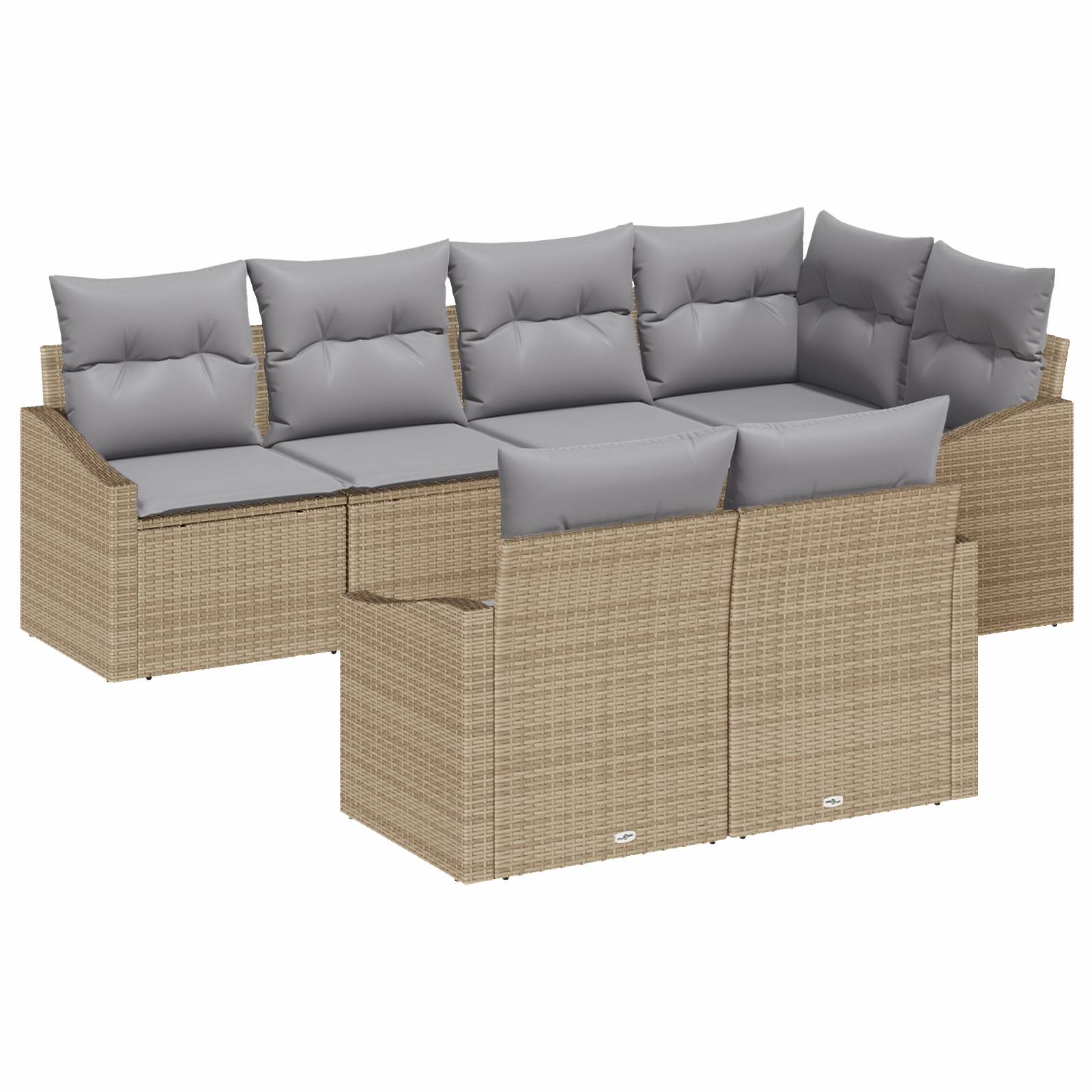 vidaXL 7-tlg. Garten-Sofagarnitur mit Kissen Beige Poly Rattan