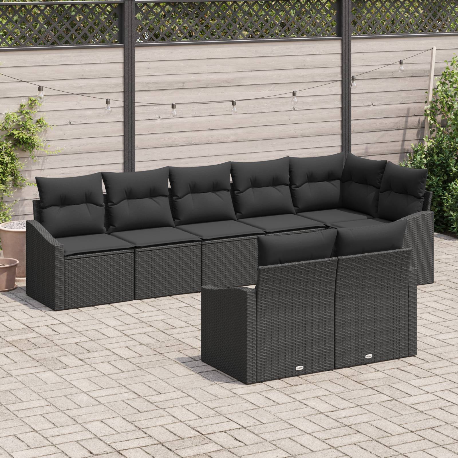 vidaXL 8-tlg. Garten-Essgruppe mit Kissen Schwarz Poly Rattan